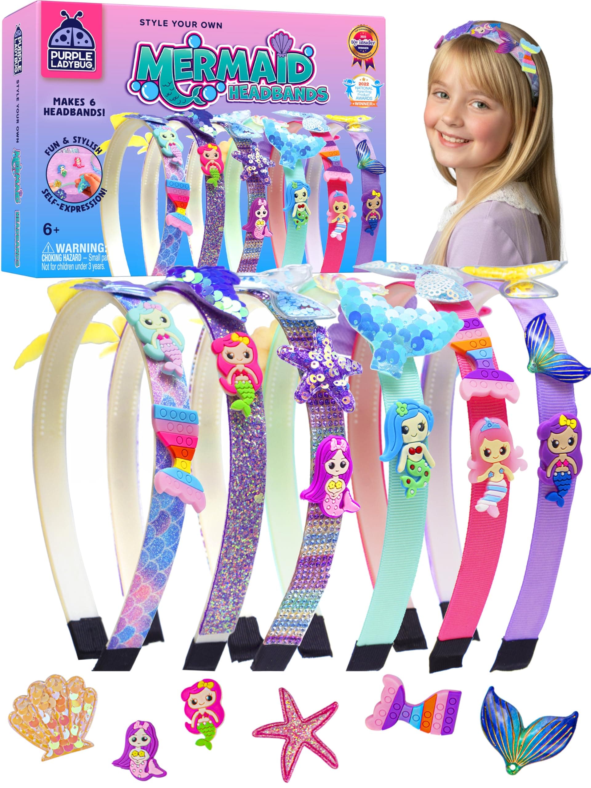 PURPLE LADYBUG DIY Headband Making Kit for Girls - Mermaid Gifts for Girls Age 6+, Creative Headband Making Set, Non-Toxic Hair Accessories, Mermaid-Themed Birthday Presents