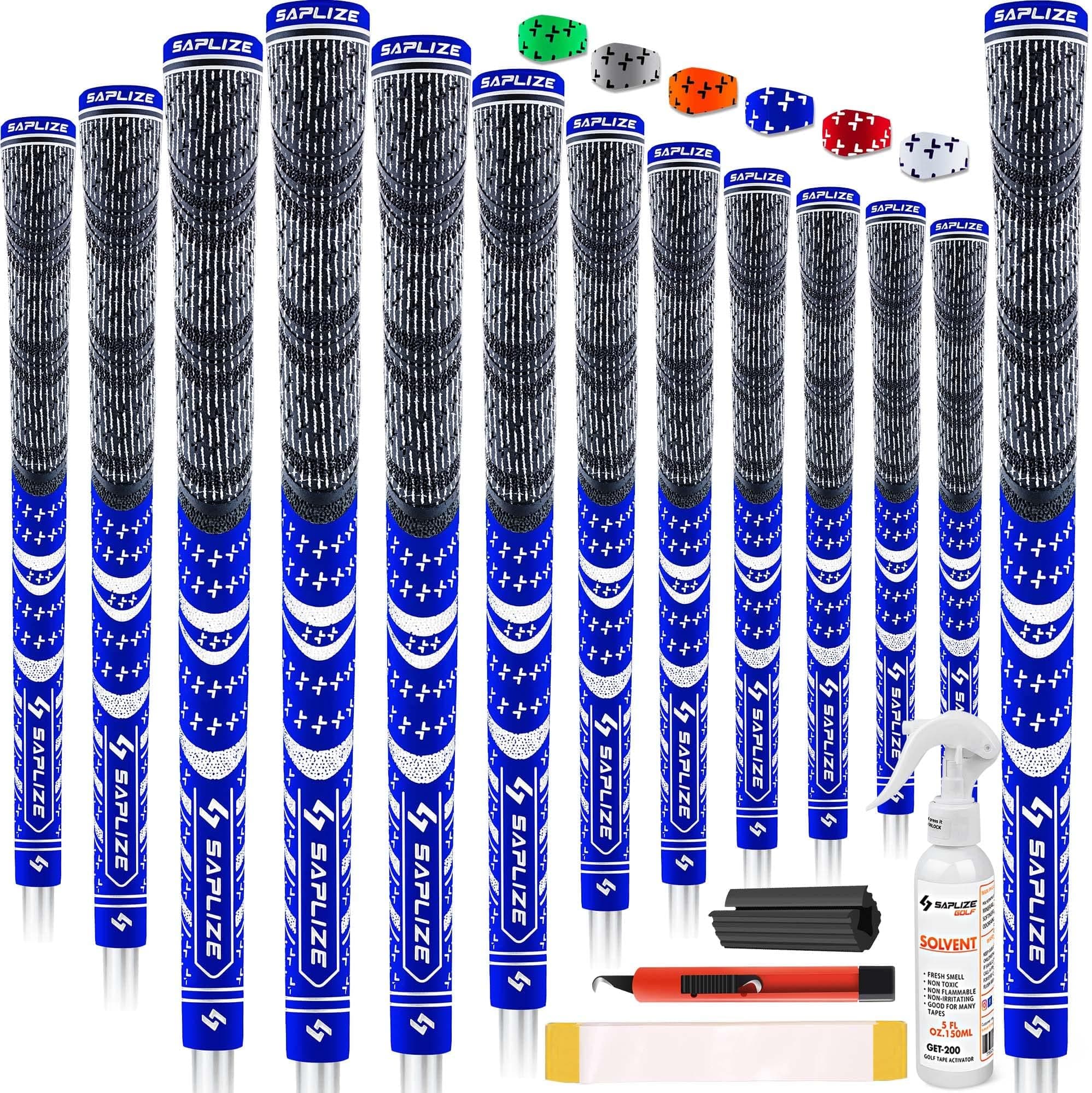 SAPLIZE Cross Cord Golf Grips Set of 13 Grips with Tape or Full Regripping Kit, Standard / Mid / Jumbo Size, Low Taper Design, Multi-compound Hybrid, Anti-Slip Golf Club Grips, CL03 Series
