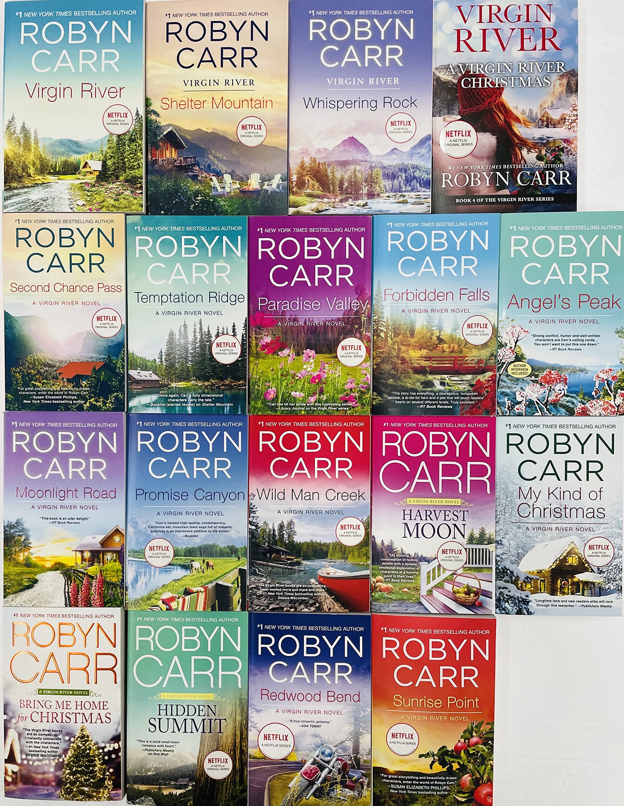 Virgin River Series Complete Set (Books 1-18): My Kind of Christmas, Sunrise Point, Redwood Bend,hidden Summit, Bring Me Home for Christmas, Harvest Moon, Wild Man Creek, Promise Canyon, Moonlight Road, Angel's Peak, Forbidden Falls ... Mass Market Paperback – January 1, 2005