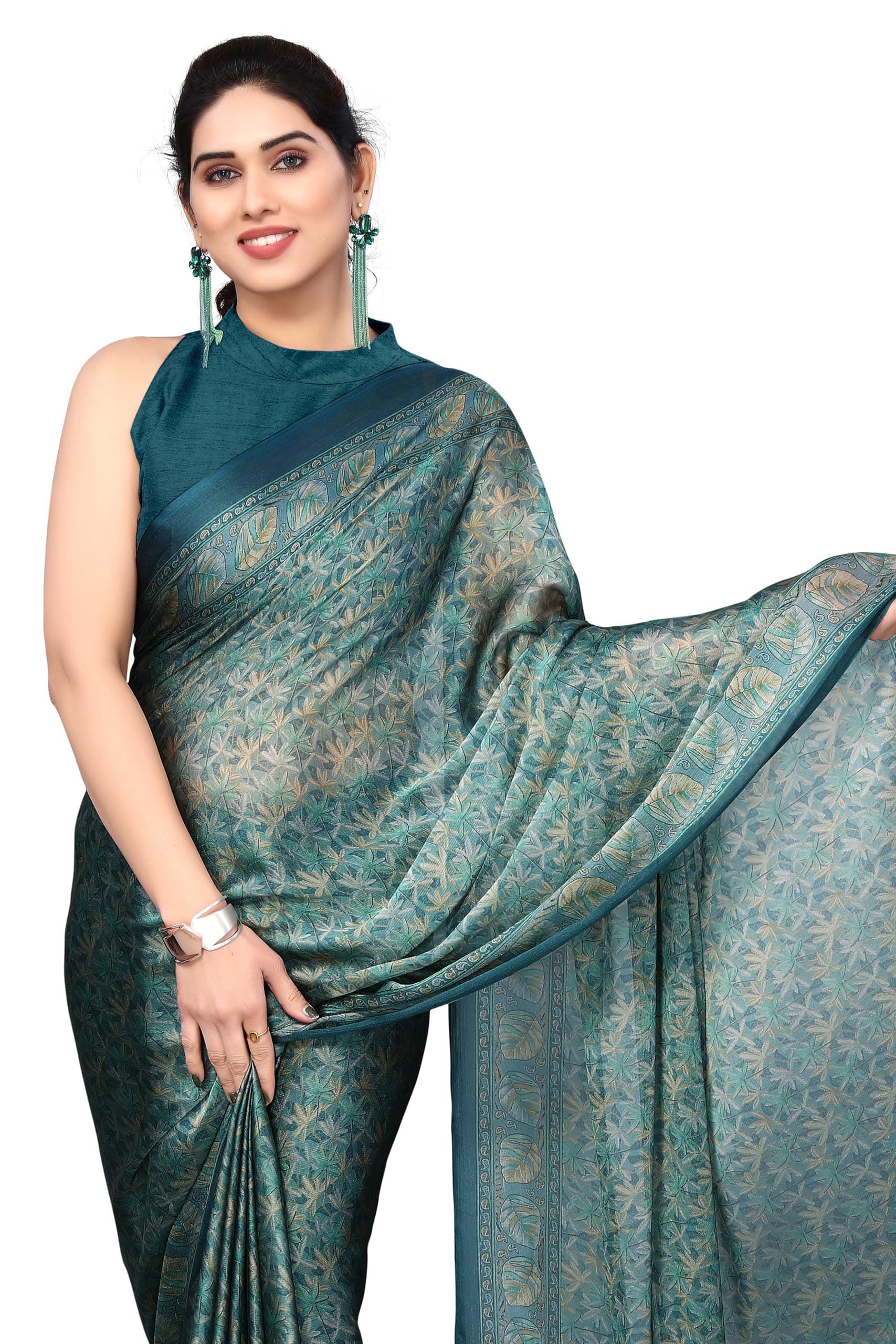 Women's Chiffon Floral Printed Saree with Blouse Piece