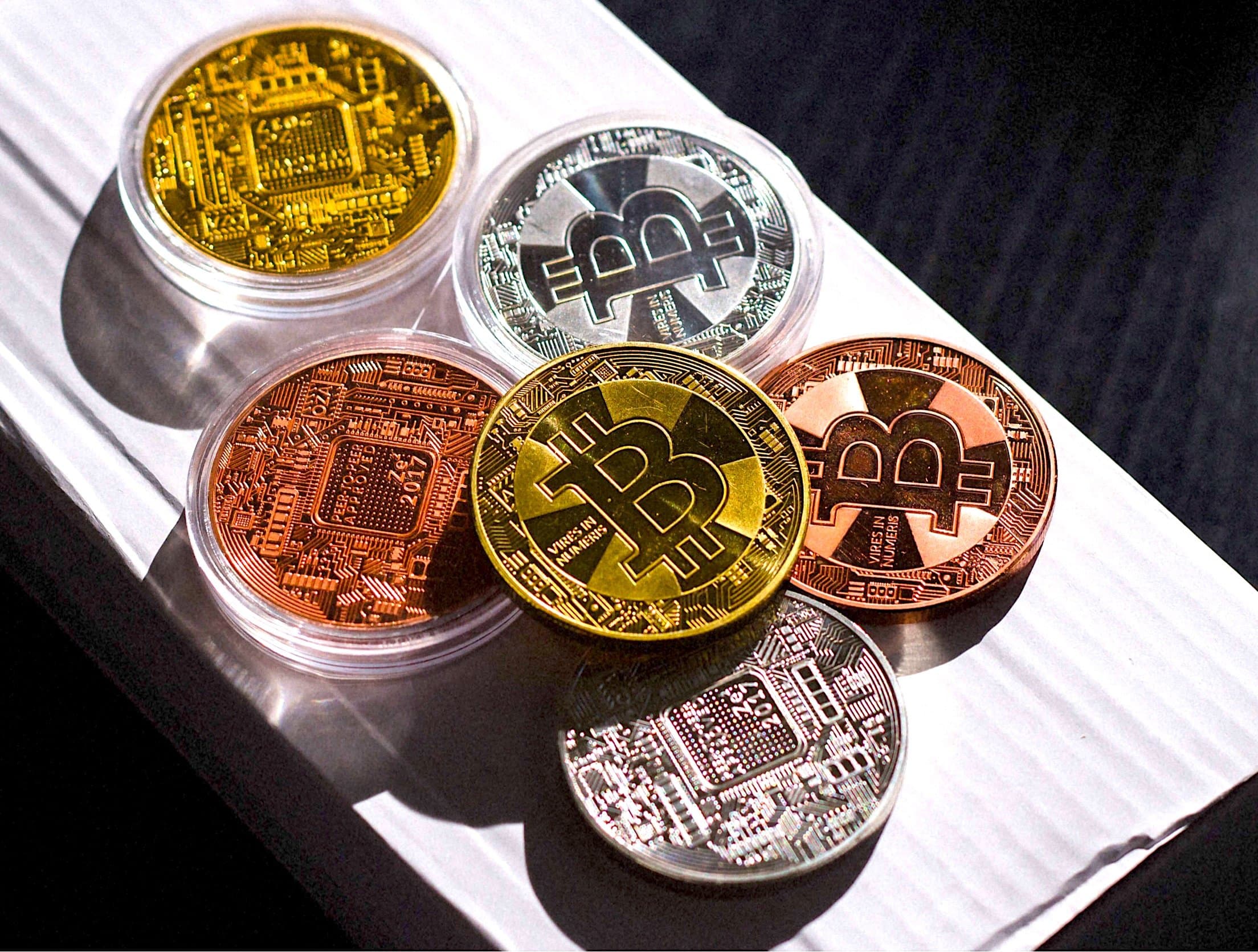 Bitcoin Deluxe Set (3 Pack) Gold Plated Bitcoin Replica Set - Heavy Plated 1oz Gold - Crafted Polished Mirror Finish - Includes Gold, Silver, and Bronze with Protective Acrylic Case