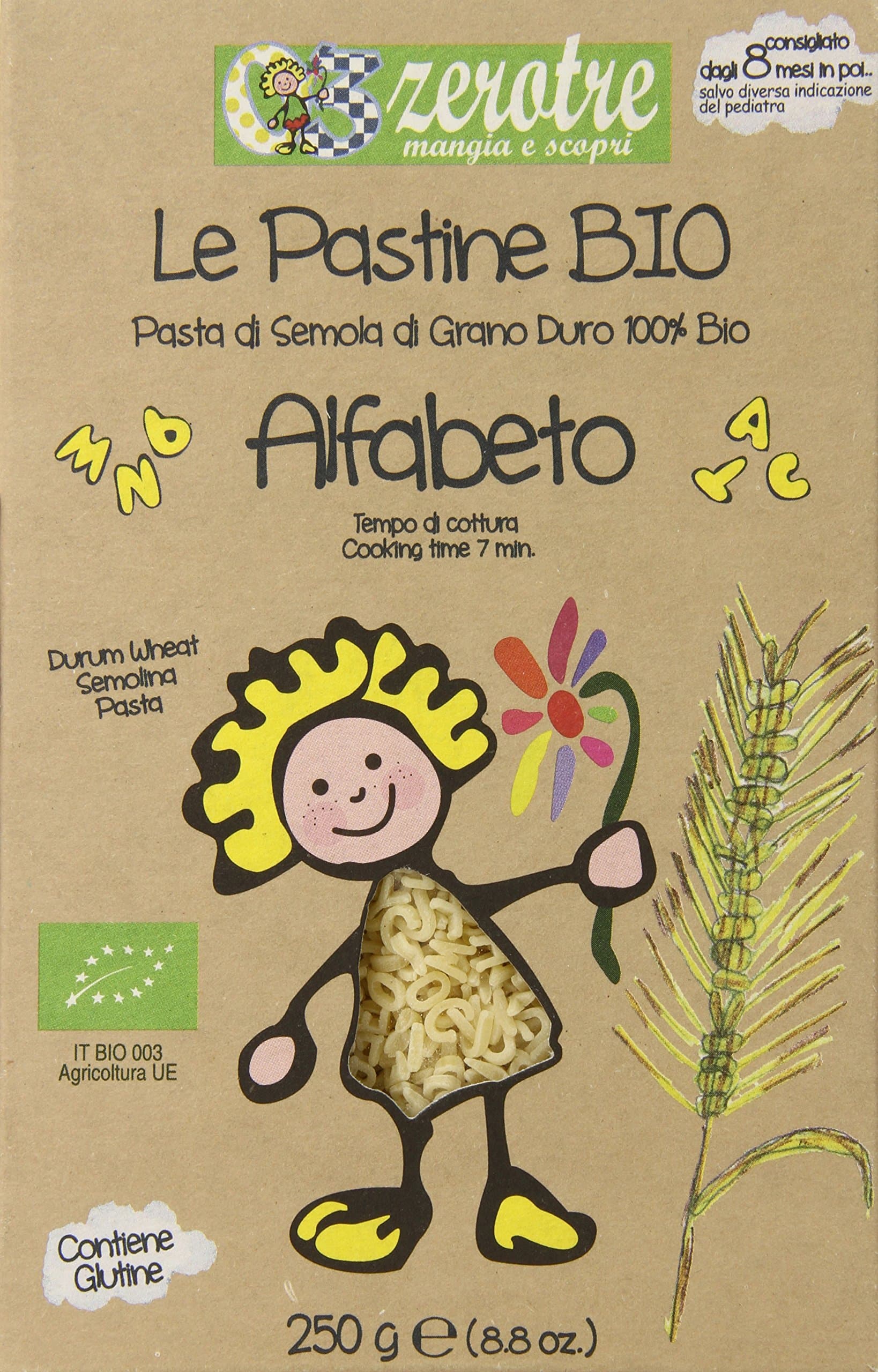 Zerotre Organic Pastina Durum Wheat, Alphabet, 8.8 Ounce