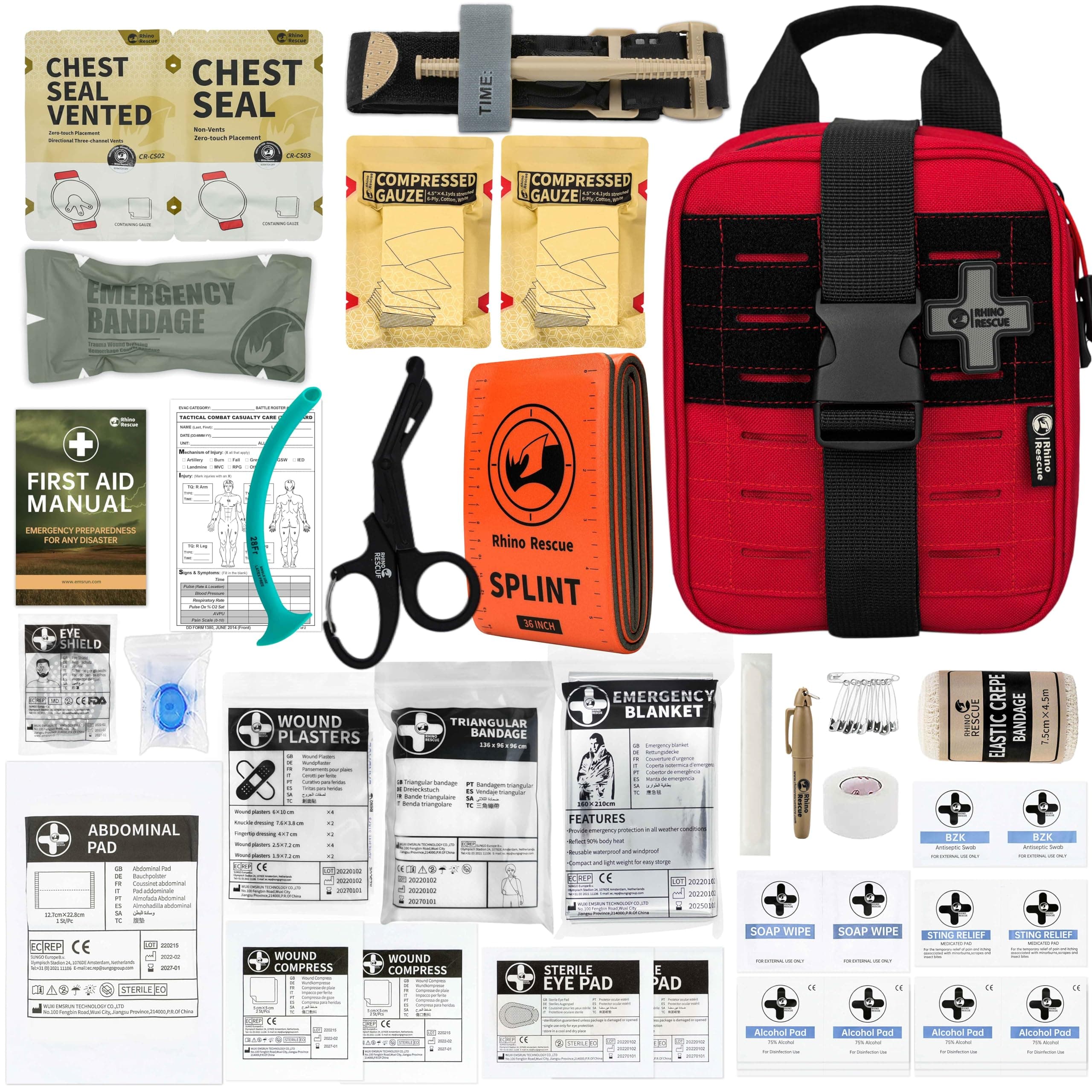 RHINO RESCUE First Aid Kit, Molle IFAK Medical Pouch for Tactical, Car, Camping, Travel, Hiking, Red