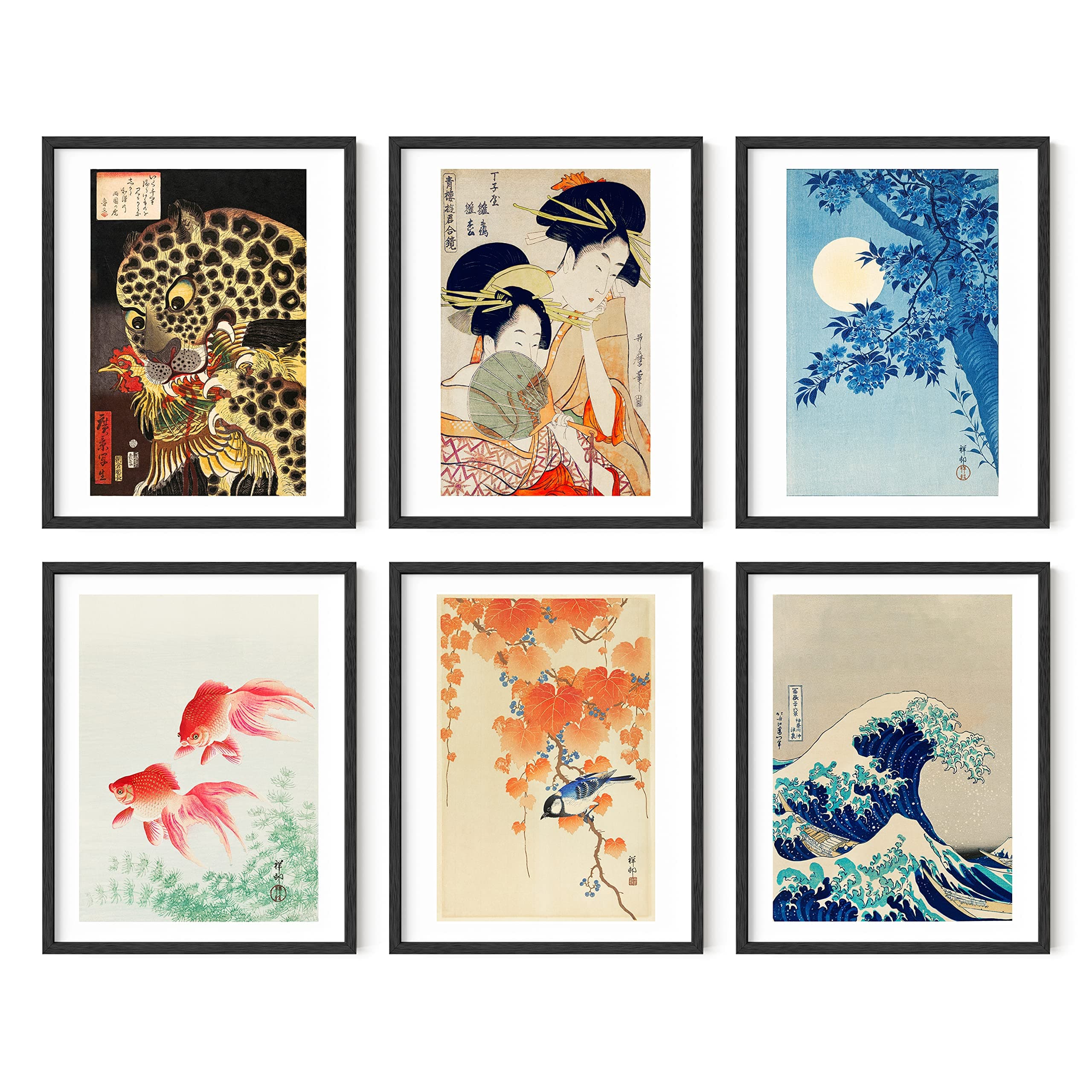HAUS AND HUES Asian Art Prints Japanese Art Wall Decor - Set of 6 Japanese Wall Art Japanese Posters & Japanese Paintings | Hokusai Paintings, Waves Poster, Japanese Pictures for Wall UNFRAMED (11x14)