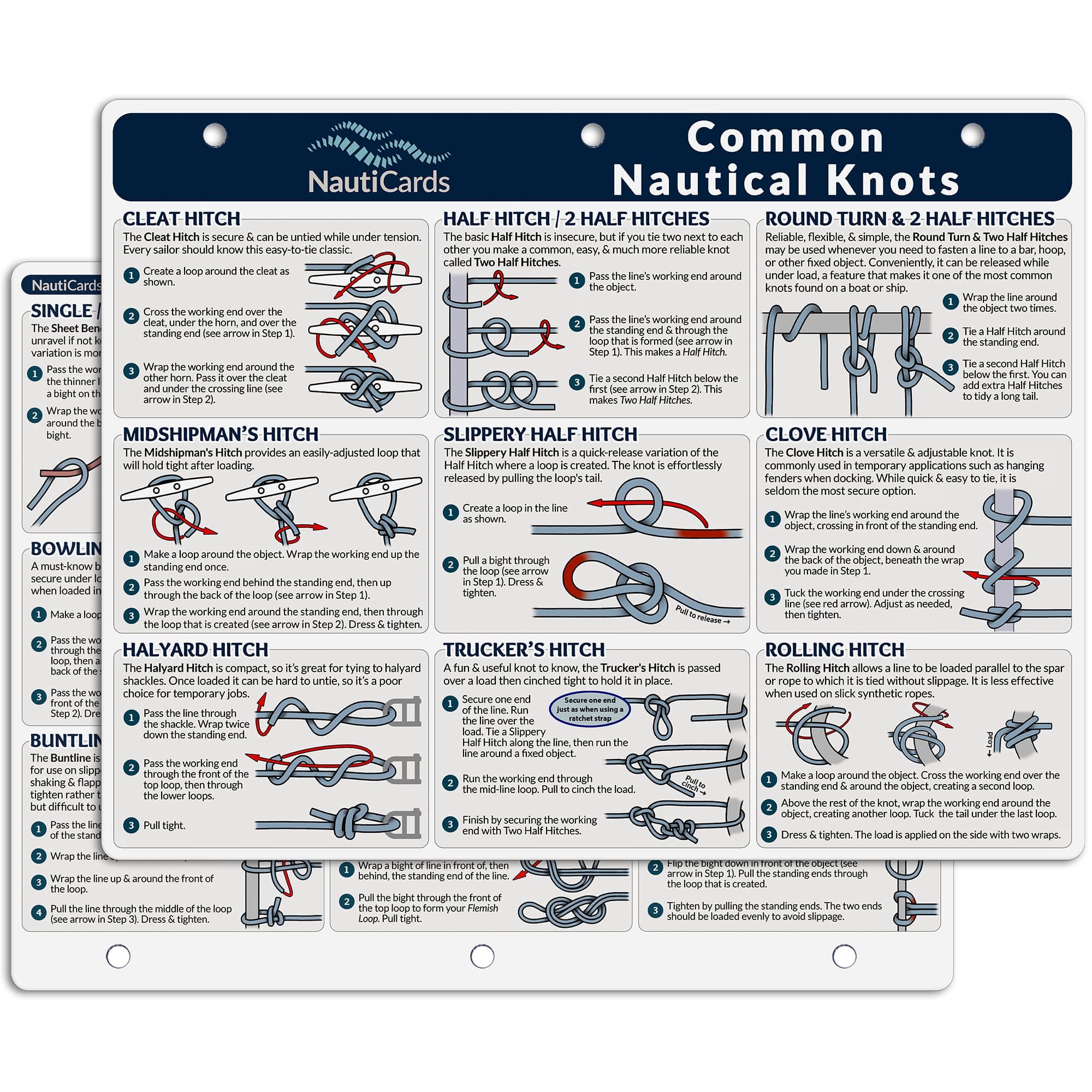 Nautical Knots Quick Reference Chart - Guide to 21 Sailing and Boating Knots on 8.5" x 11" Waterproof Card - from Boating Must Haves Collection