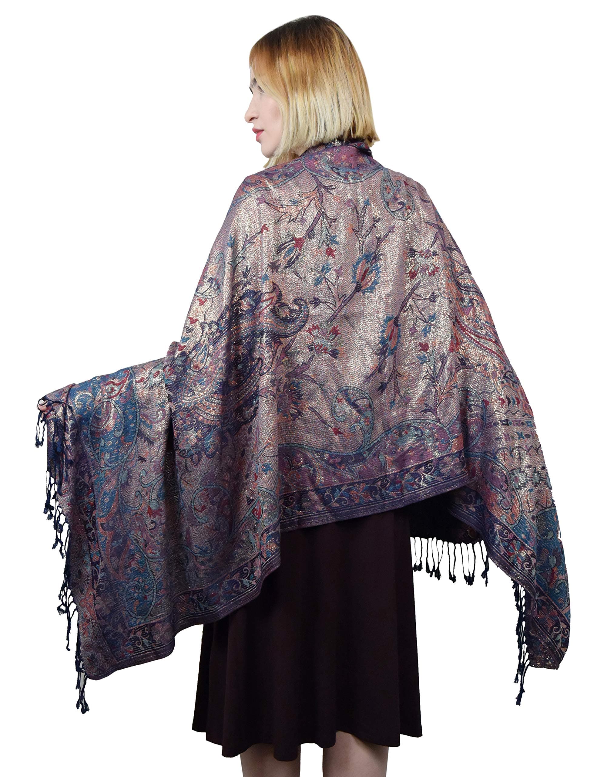 SEW ELEGANT NEW Ladies Women Classical Paisley Metallic Persian flower Thread Pashmina Scarf
