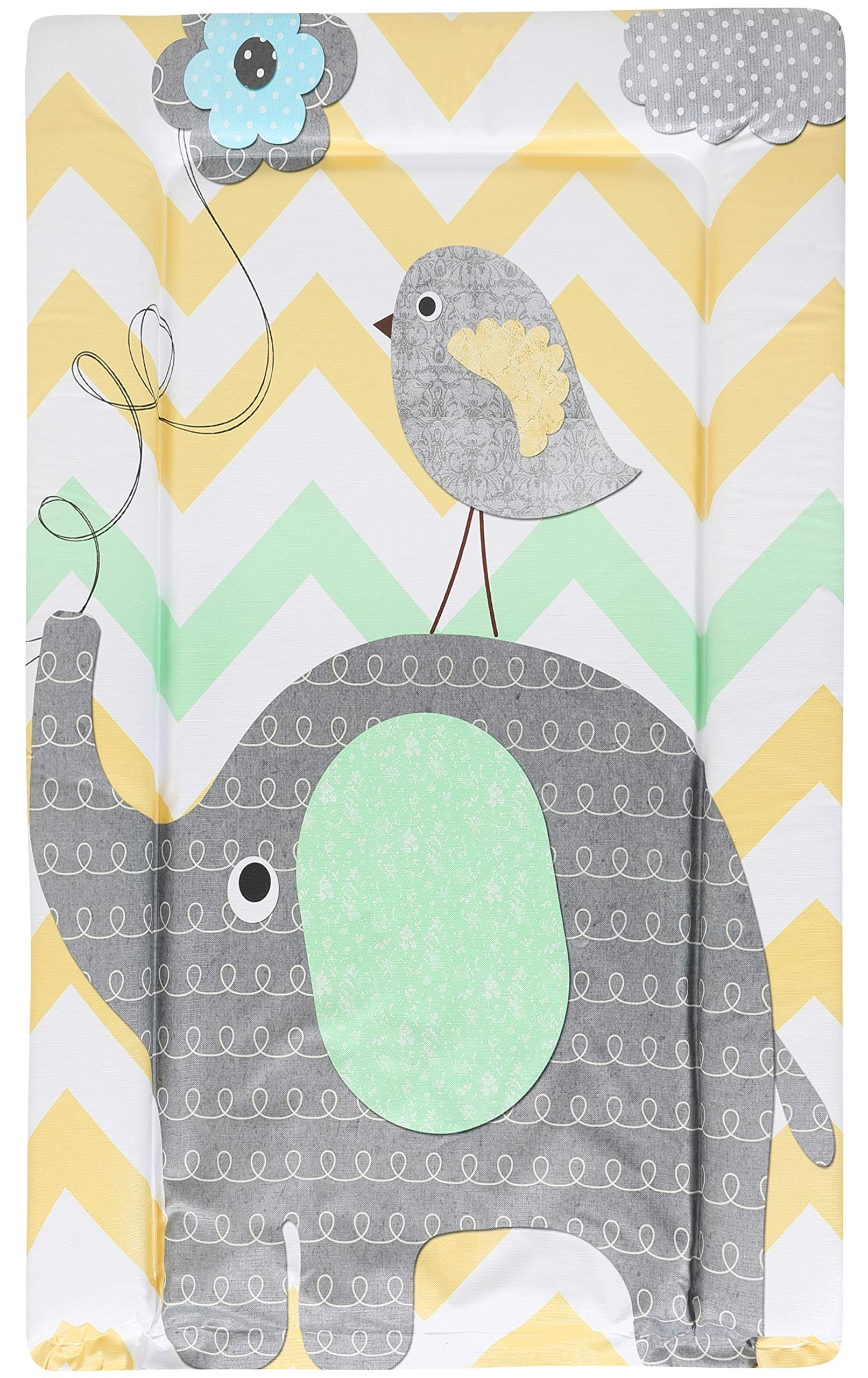 Babycurls Baby Changing Mat with Foam Raised Soft Edges for Babies from Birth Upwards Wipe Clean and Waterproof Nappy Change Pad 76 x 45cm (Elephant Chevron)
