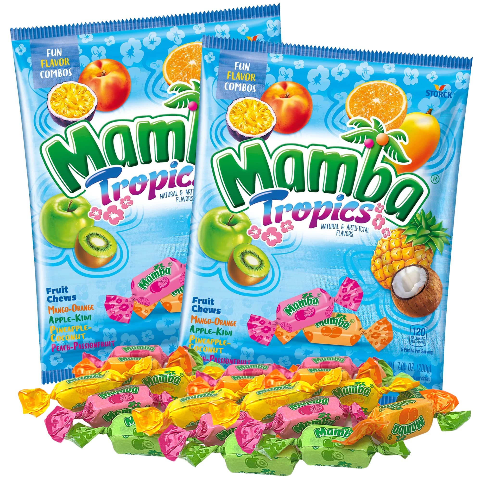 Mamba Candy Tropics Gift Set Assorted Flavored Fruit Chews, Individually Wrapped Chewy Candies Mixed Flavors Assortment Bags, Pack of 2