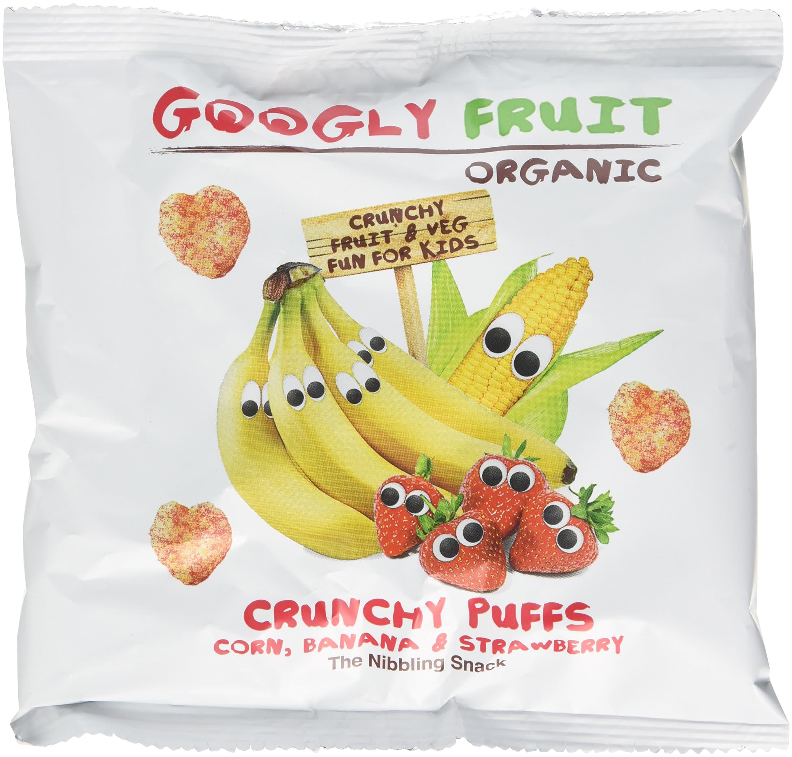 Googly Fruit Organic Crunchy Banana and Strawberry Puffs, 20 g, Pack of 6