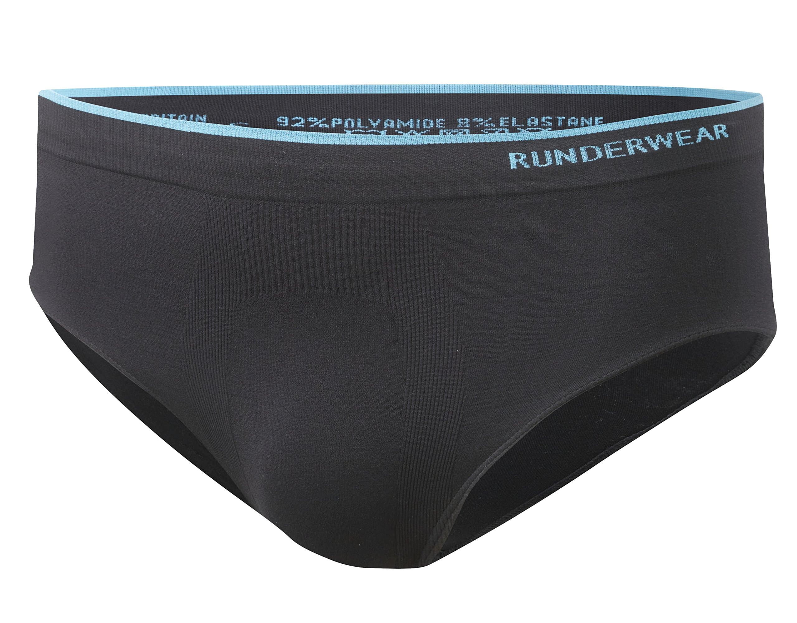 Runderwear Men's Running Briefs - Chafe-Free Running Underwear (Black, X-Large (36" - 38" Waist))