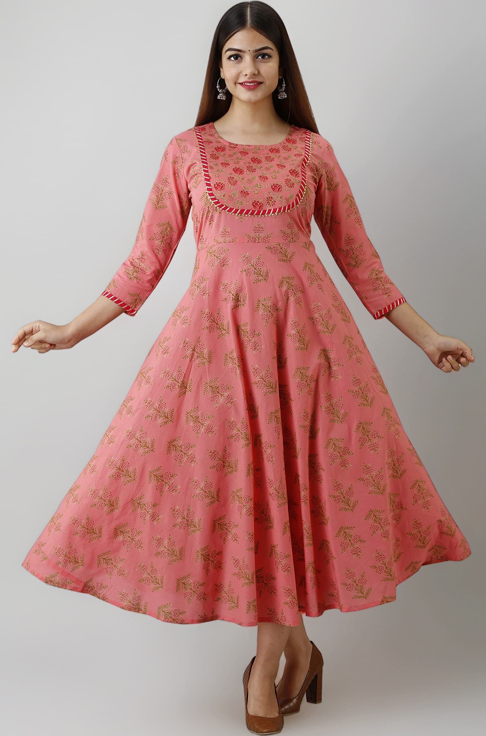 Glam Roots Women's Pure Cotton Printed A-Line Kurta(Grey)