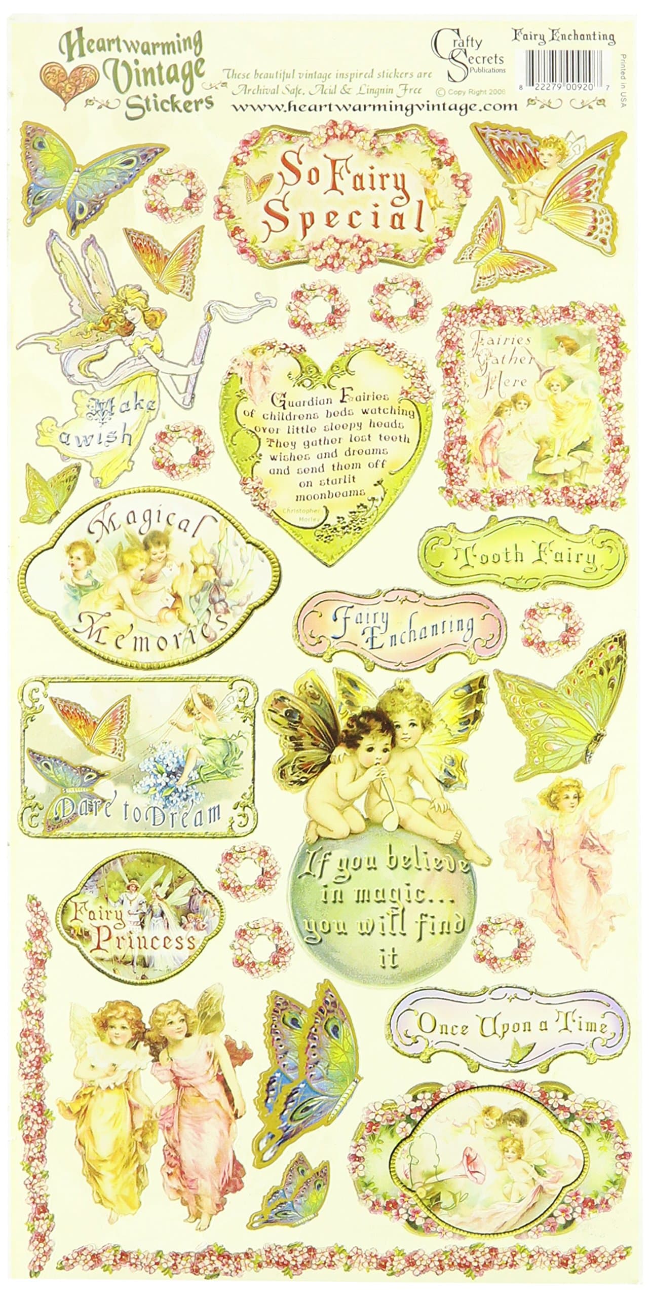 Heartwarming Vintage Cardstock Stickers 6"X12"Sheet-Fairy Enchanting