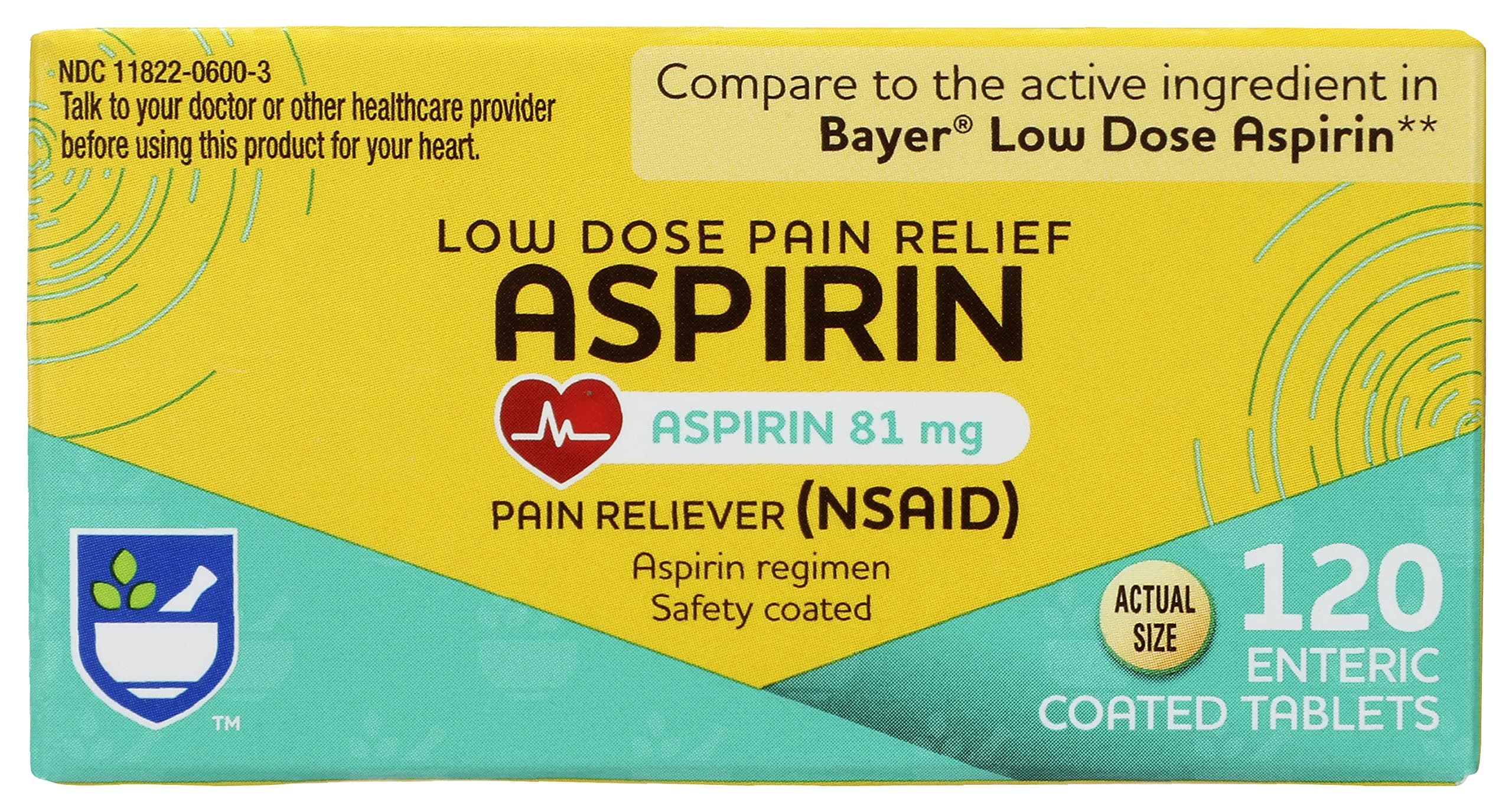 Aspirin, Adult Low Strength Analgesic, 120 Tablets