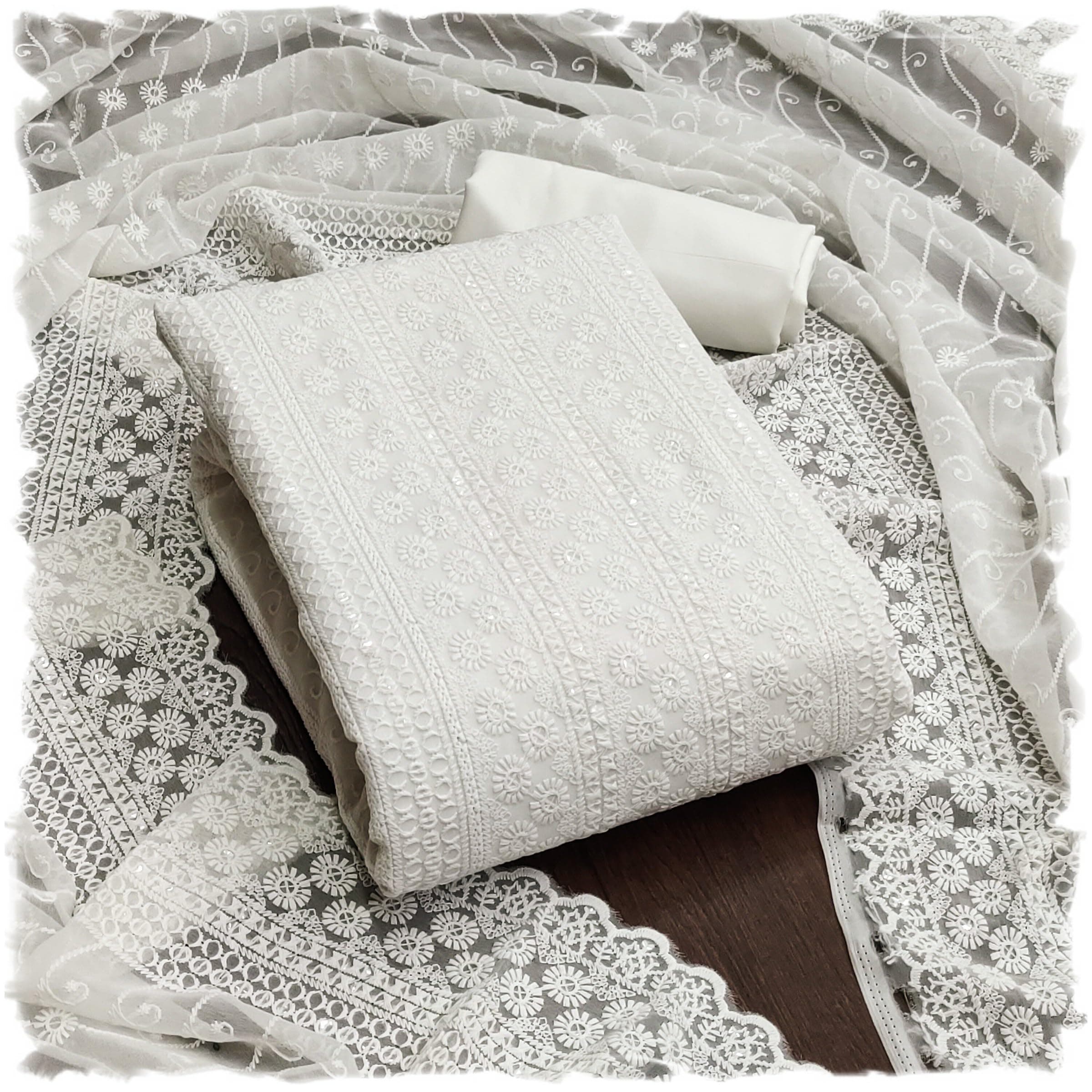 Pandadi Saree Women's Pure Georgette Chikankari Work Unstitched Salwar Suit Dress Material