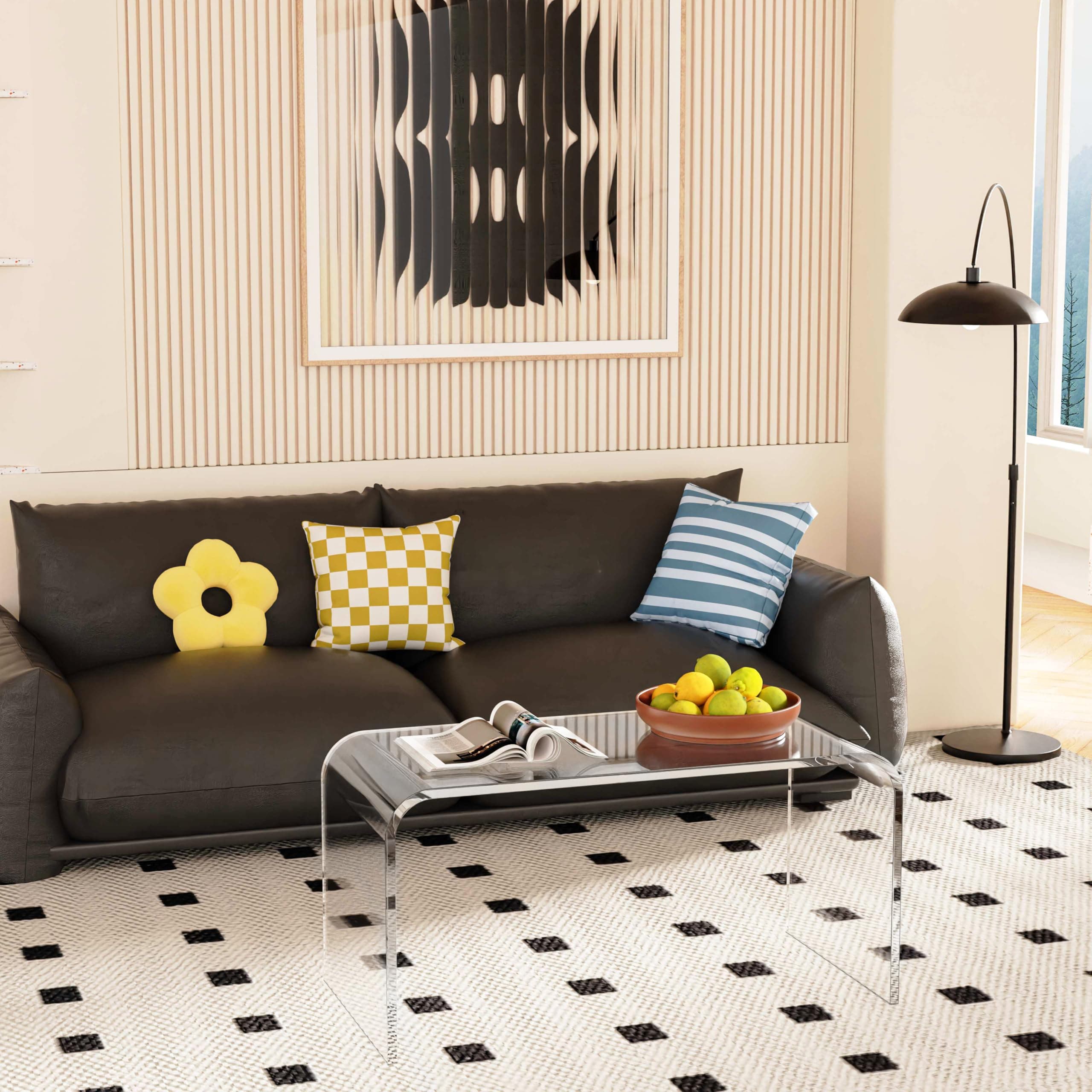 Acrylic Side Table, 24" L x 15" W x12'' H x3/5'' Thick C-Shape Clear Modern Decorative End Table, Multipurpose Coffee Table for Living Room, Bedroom and Office (1pcs)