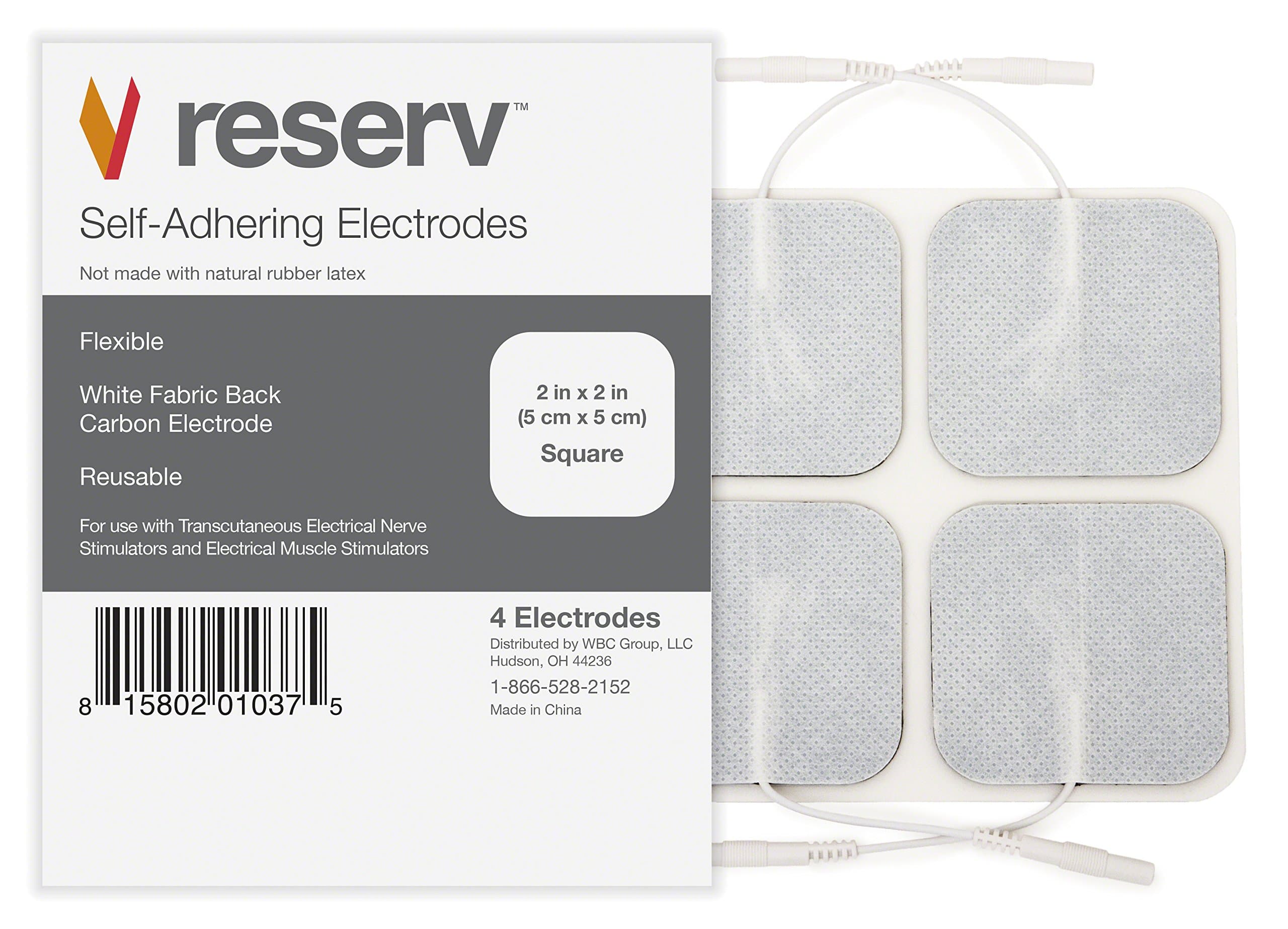 reserv 2" x 2" Premium Re-Usable Self Adhesive Electrode Pads for TENS/EMS Unit, Fabric Backed Pads with Premium Gel (Latex Free) (1/2 Pack (20 electrodes)