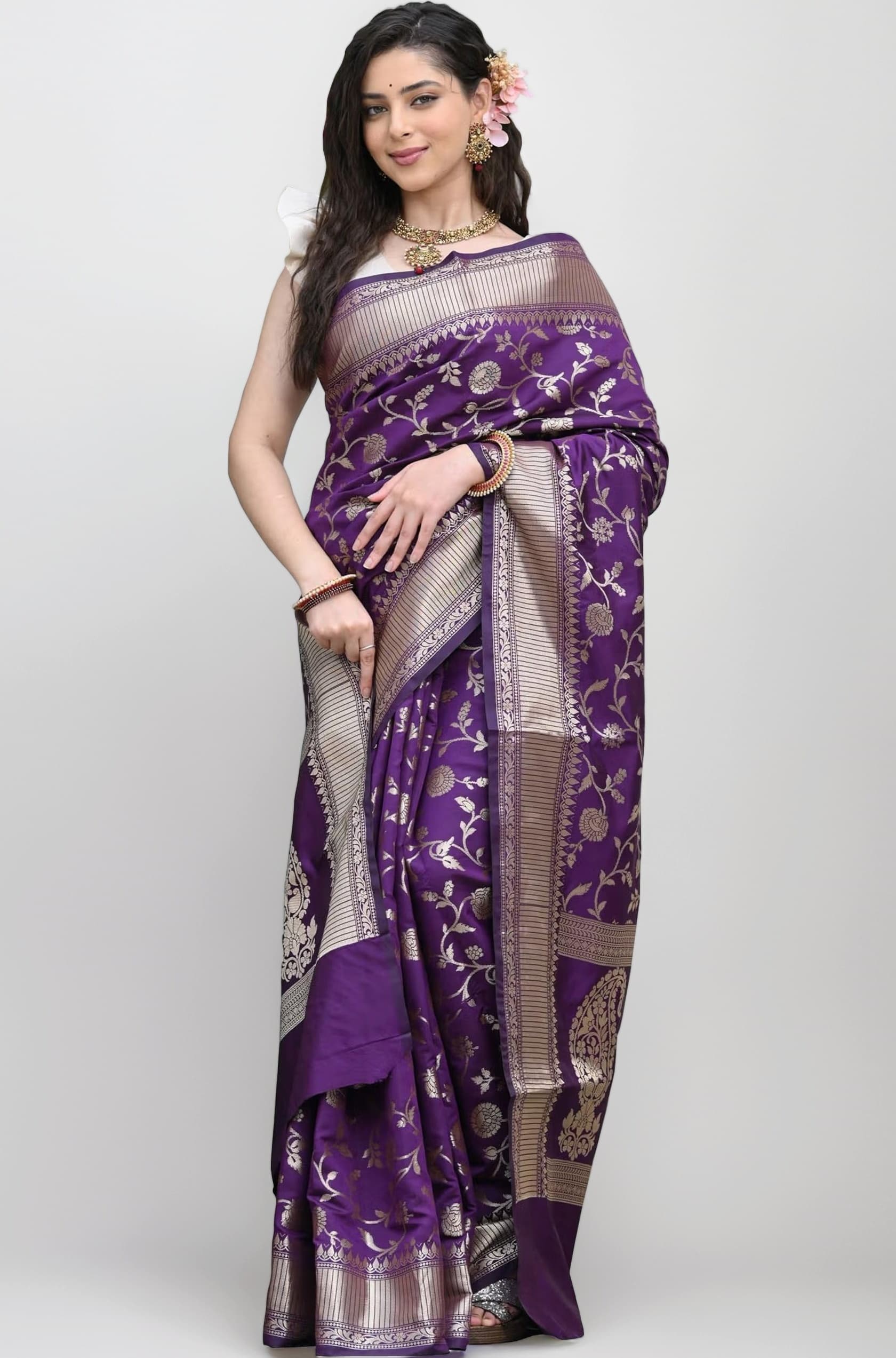 Women's Banarasi Saree Pure Kanjivaram Silk Saree Soft new ladies 2023 Design Wear Pattu Sarees Latest Party Sari collections With Blouse Piece for Wedding sadi (SAN PARI-182 DARK GREEN)