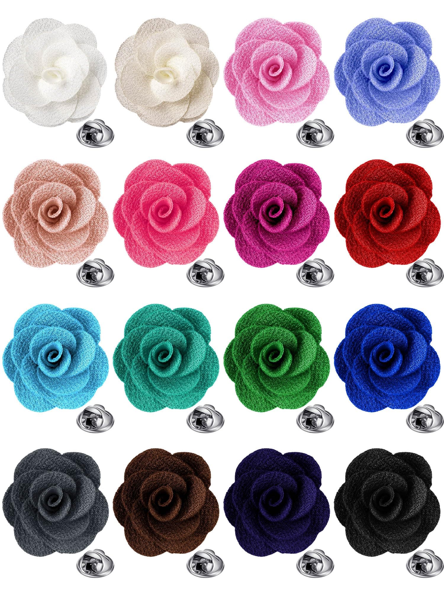 16 Pcs Lapel Flowers for Men Suits Flower Lapel Pins for Men Brooch Pins Handmade Satin Boutonniere