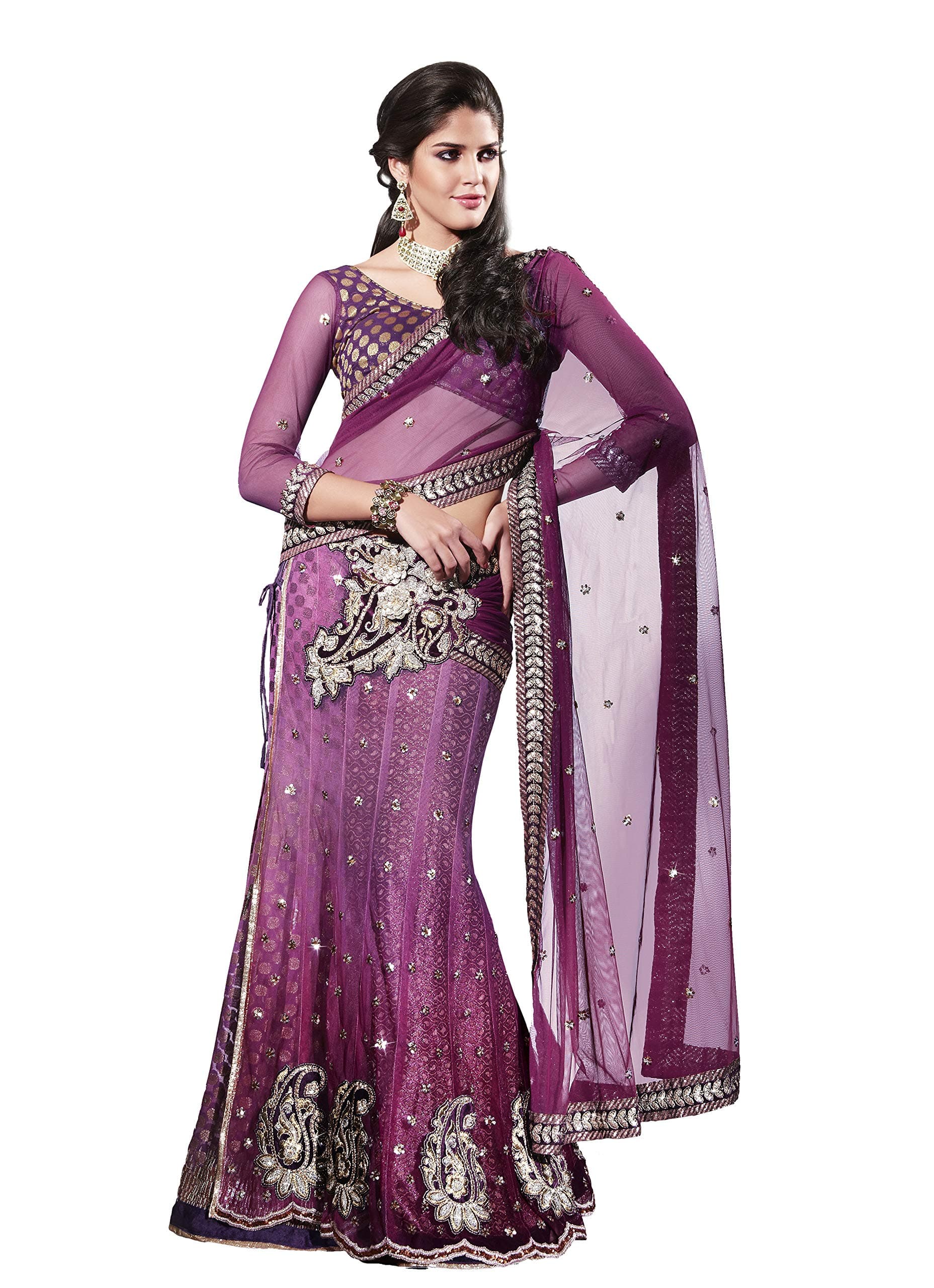Mahotsav Women's Net with Blouse Piece Lehenga Choli (1913_Purple)