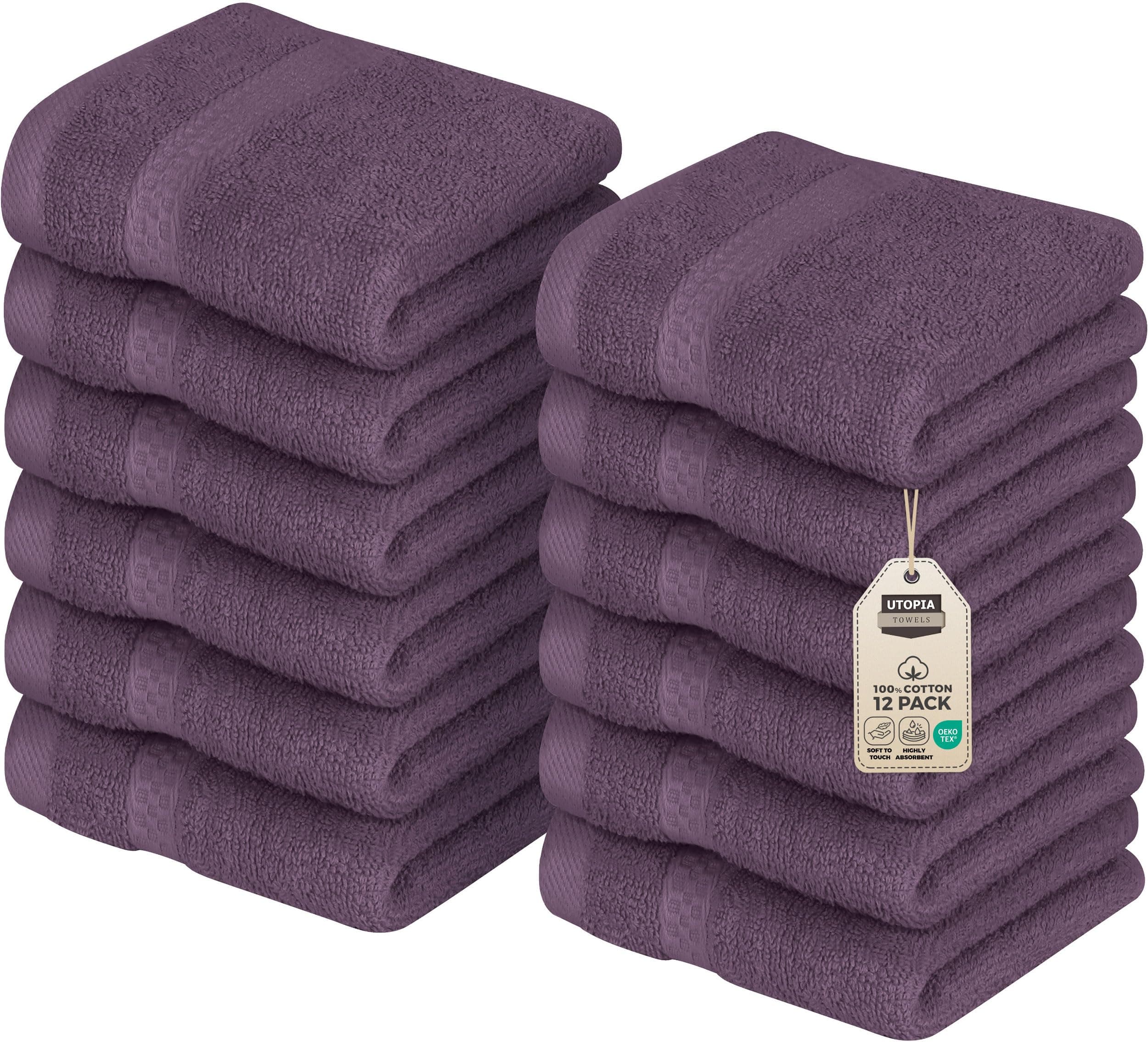 12 Pack Premium Wash Cloths Set, 12 by 12 Inches, 100% Cotton Ring Spun, Highly Absorbent and Soft Feel Essential Washcloths for Bathroom, Spa, Gym, and Face, Plum