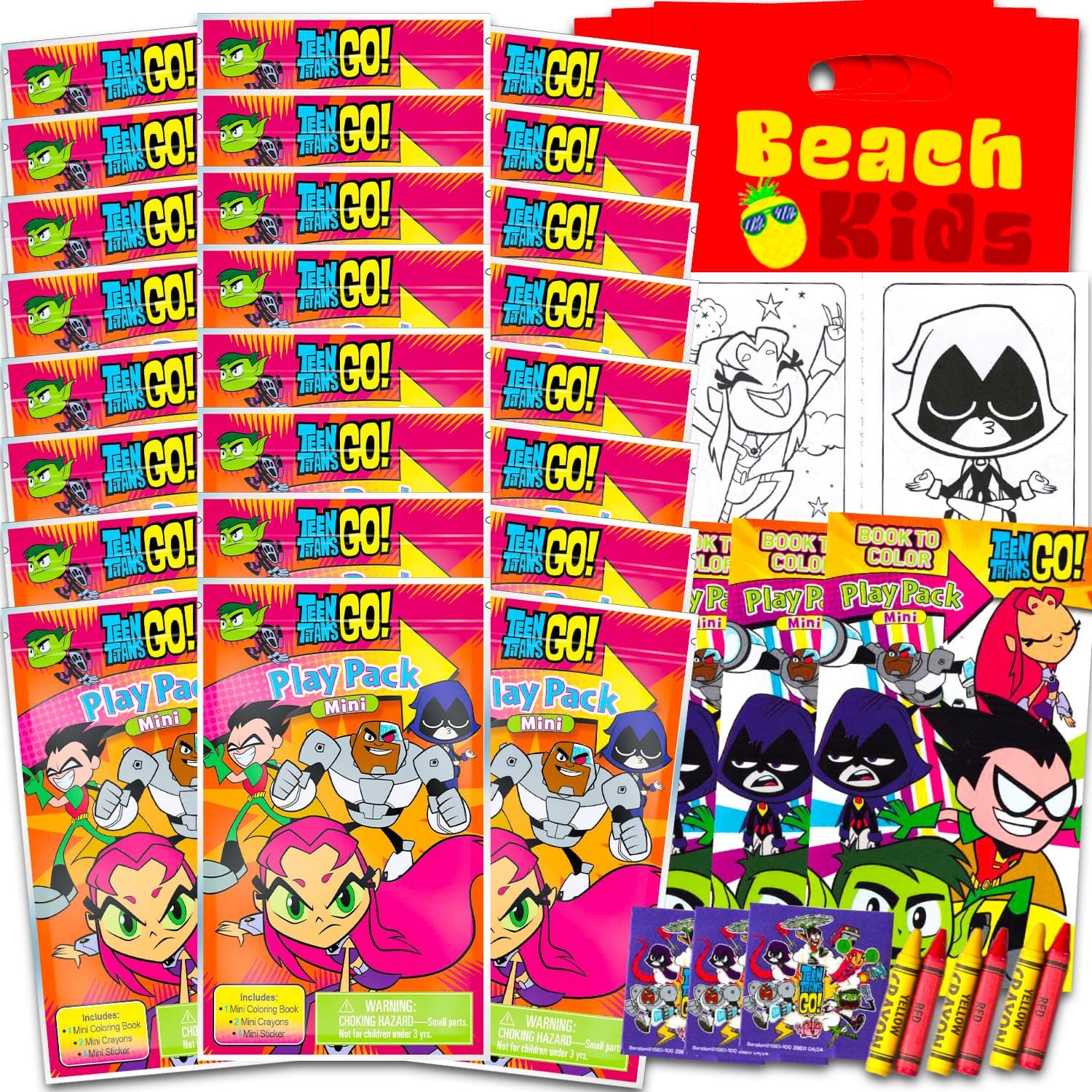 Teen Titans GO Mini Party Favors Set - Bundle with 24 Teen Titans Play Packs with Coloring Pages, Stickers, More | Teen Titans GO Party Supplies