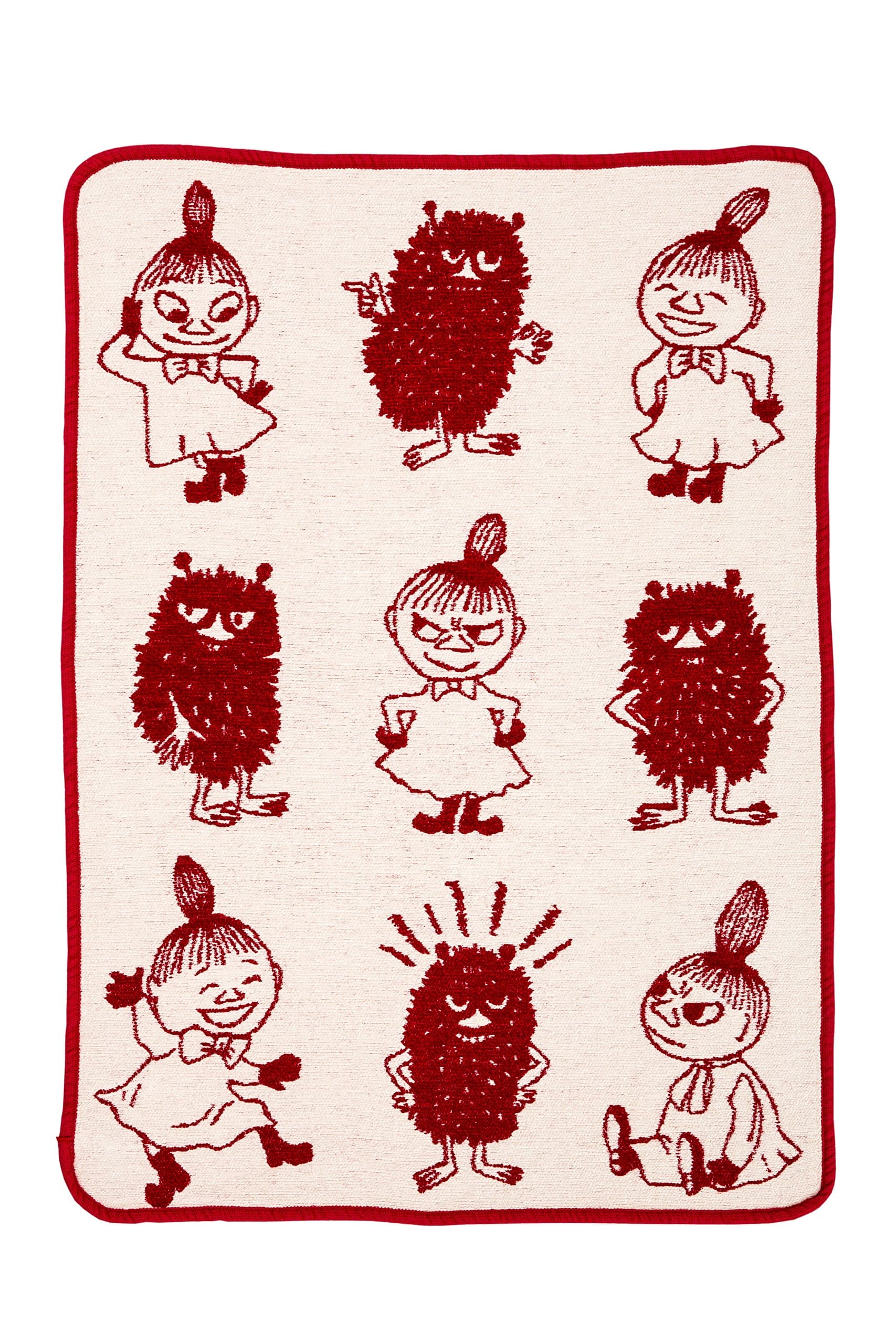Moumines - Couverture bébé chenille-coton -la petite Mu et Stinky- rouge/blanc, 70x90 cm (Klippan) [2514-01]