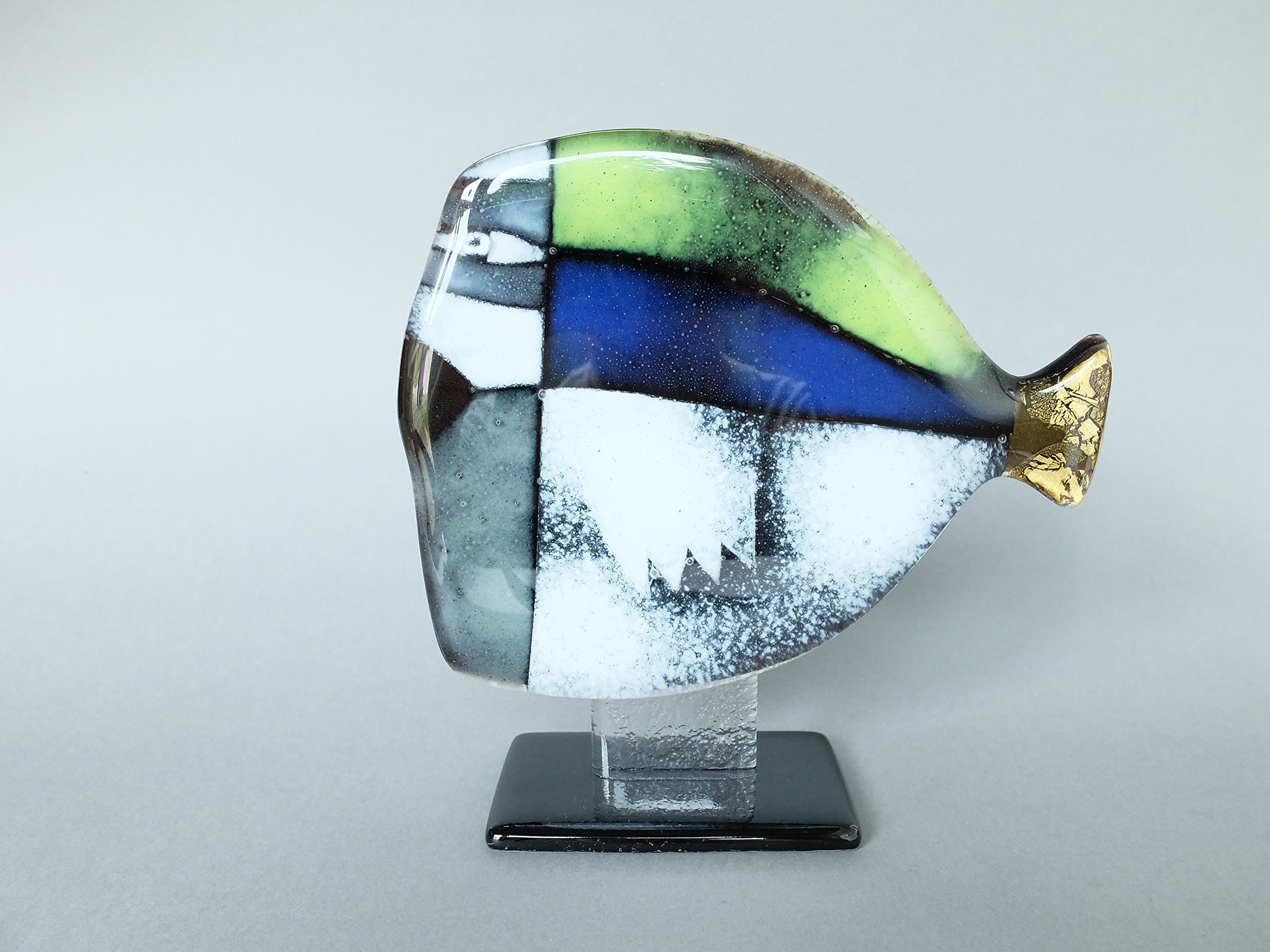 "Big Fish" Fussed Glass Statuette. 17cm with 24 Carat Gold Detail