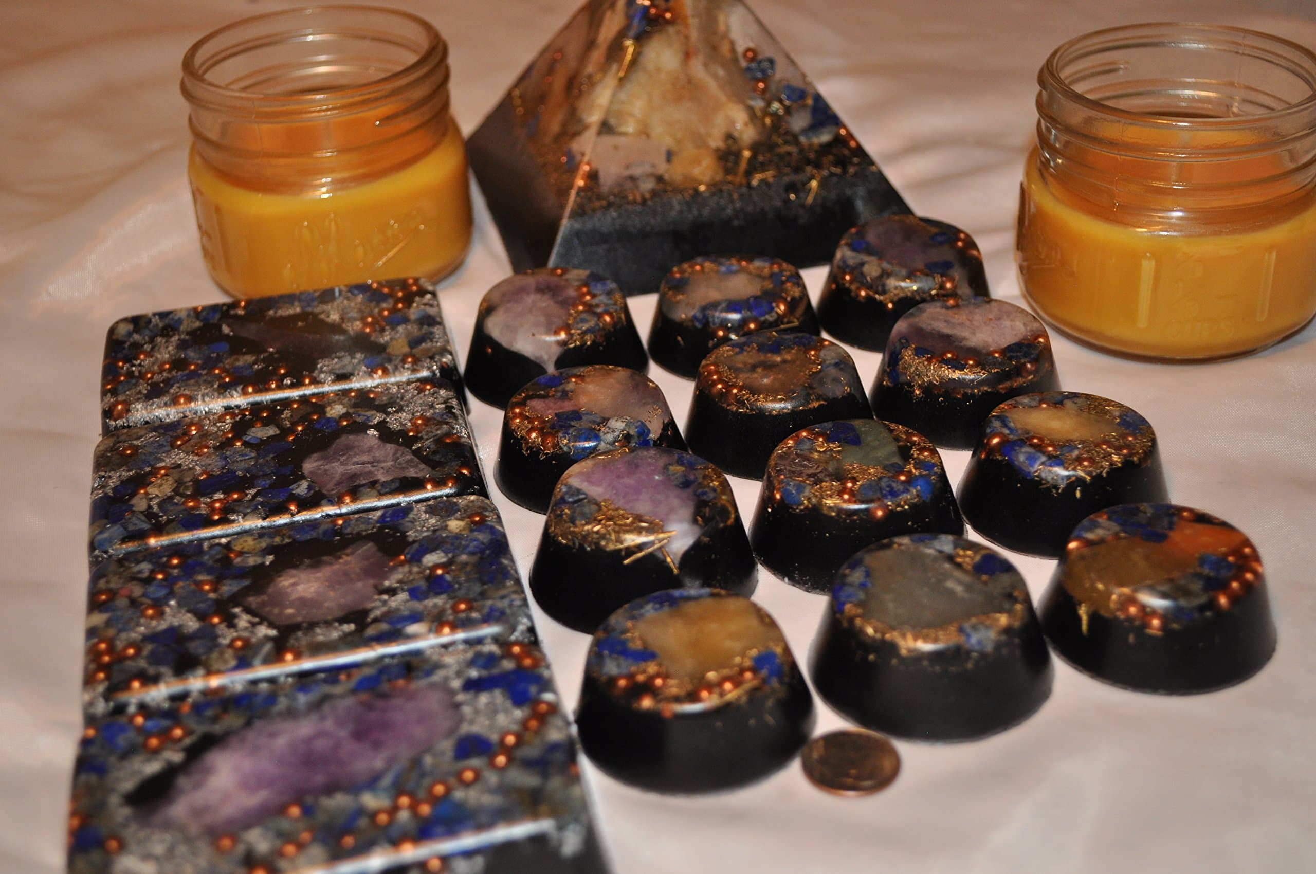 KAYJAY Wellness 17 Piece Quartz Crystal ORGONE Energy Gift Set with 2 Candles for EMF Protection, Home OR Office Decoration, Improved Sleep, Concealed Carry Travel Protection