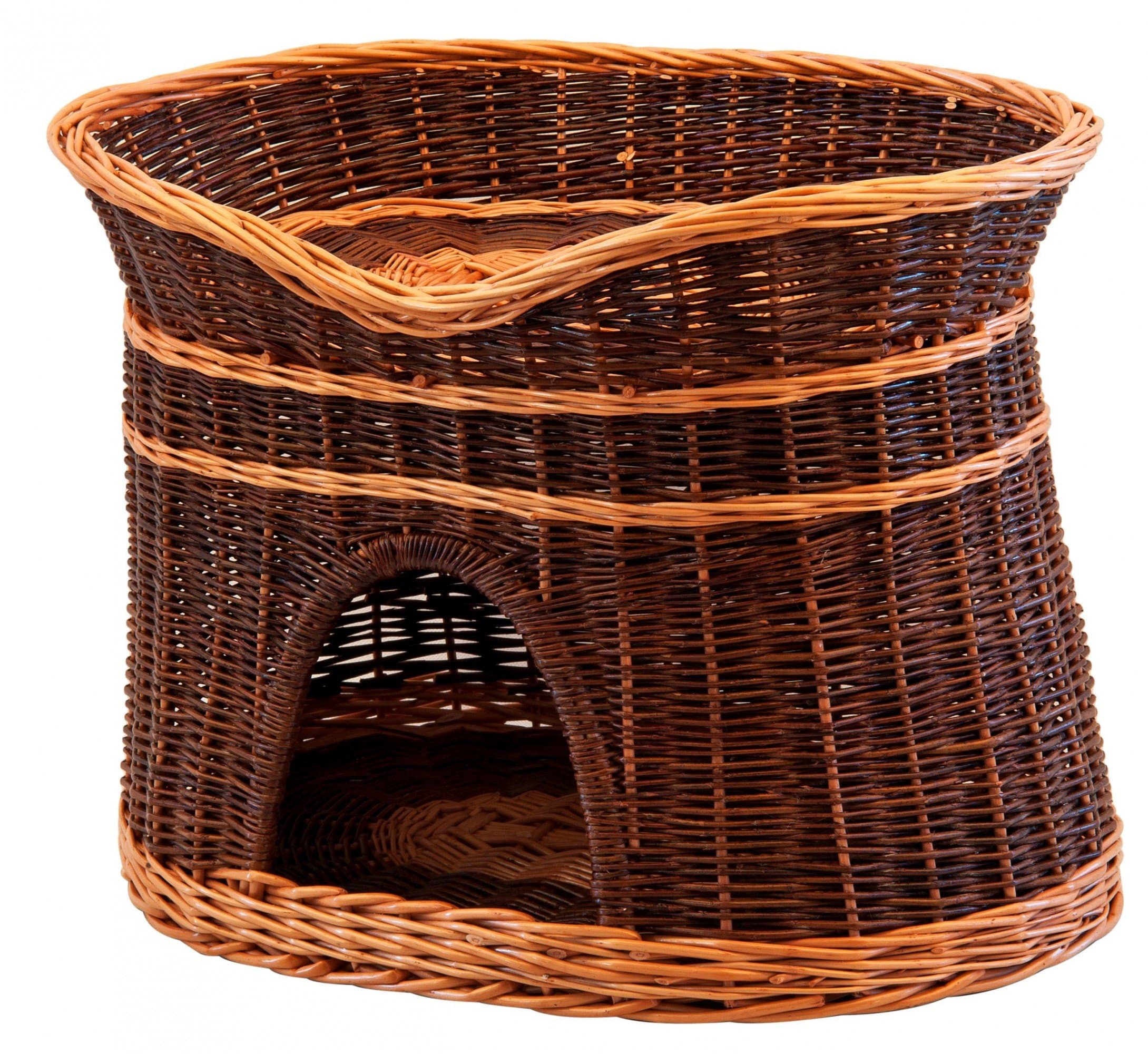 Floranica®- 2 Sizes (L, XL) Wicker Cat Tower Two Tier Bed Basket House + Cushions, Organic Willow Product, Made in The EU, Size:L (61x42x48 cm), Cushion Color:Without Cushions