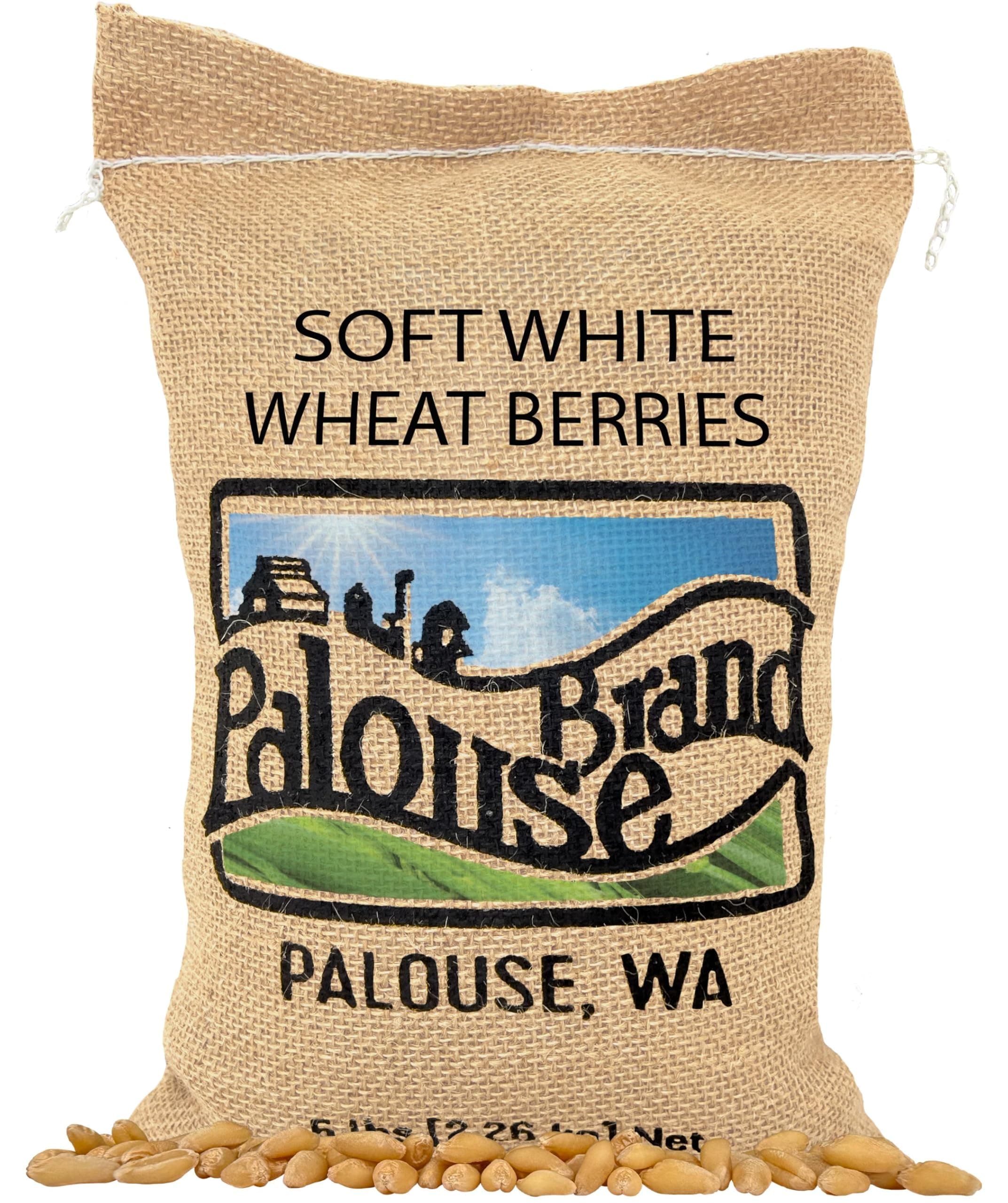 Soft White Wheat Berries | Family Farmed in Washington State | 100% Desiccant Free | 5 lbs | Non-GMO Project Verified | 100% Non-Irradiated | Kosher | Field Traced | Burlap Bag
