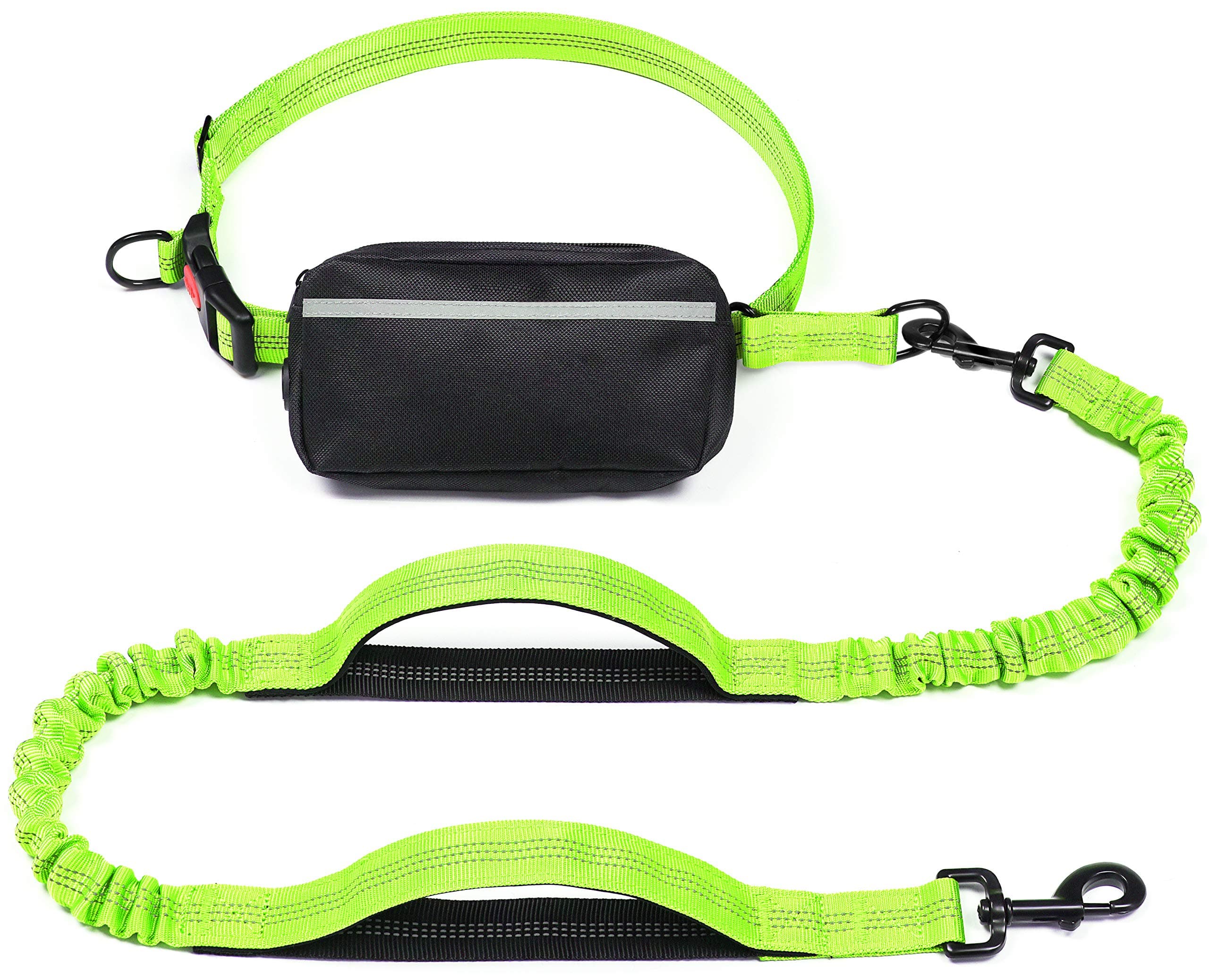 iYoShopHands Free Dog Leash with Zipper Pouch, Dual Padded Handles and Durable Bungee for Small Medium and Large Dogs (Medium/Large, Green)