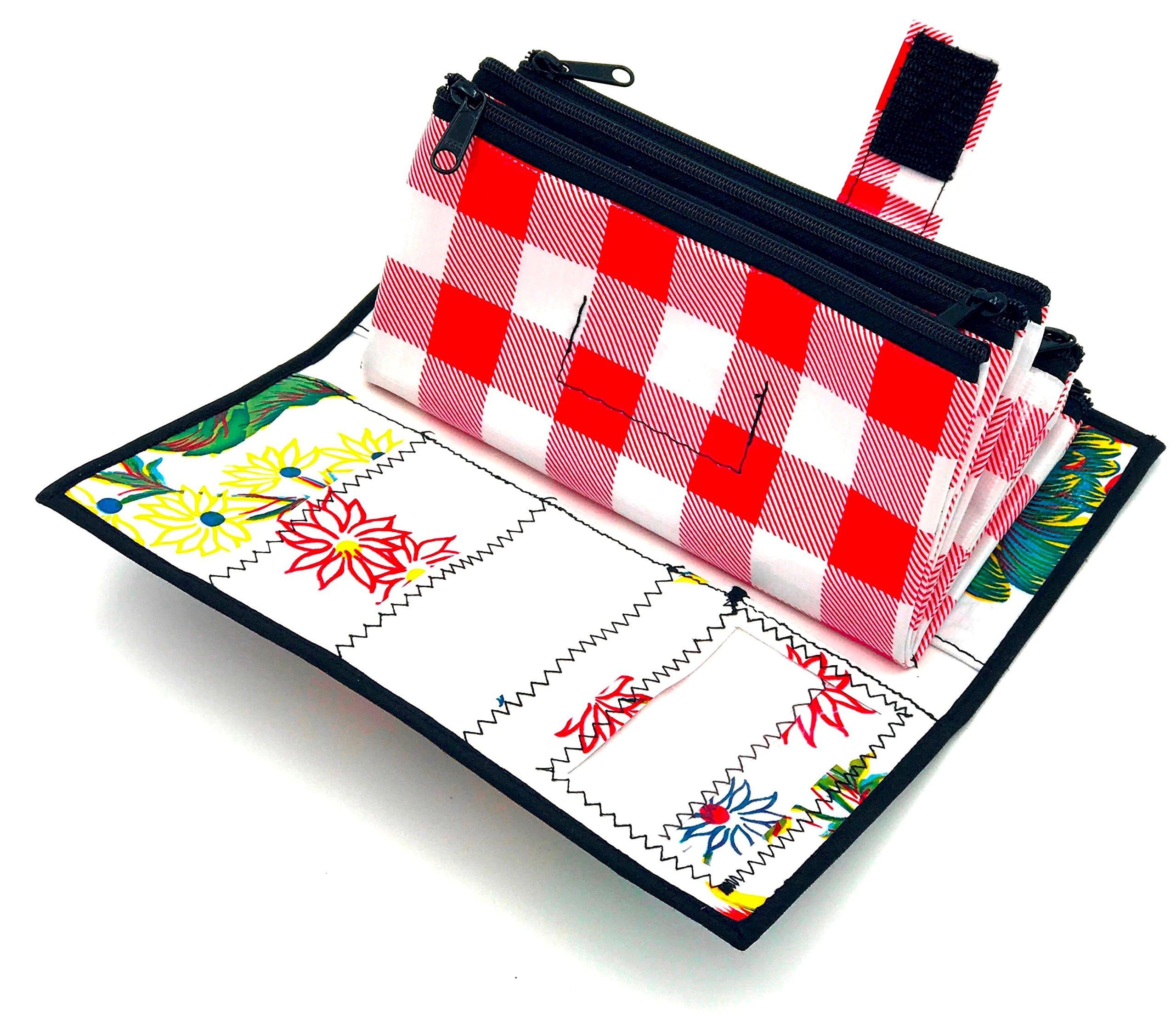 Cute Floral and Red Checkered Oilcloth Envelope System Wallet for Cash Budgeting and Extreme Couponing