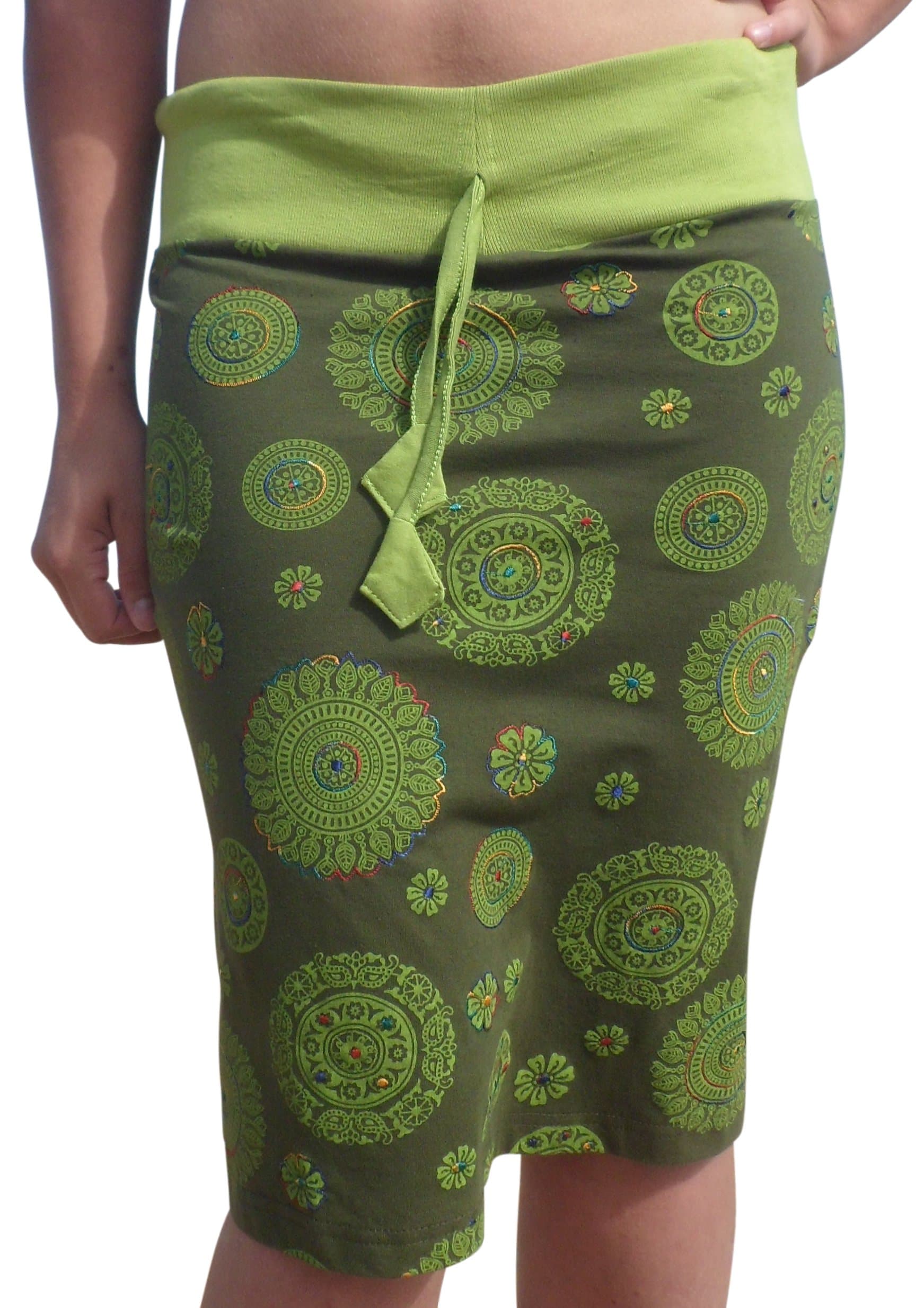FAIR Trade Cotton Drawstring Printed Hand Embroidered Skirt Free Size 10-18