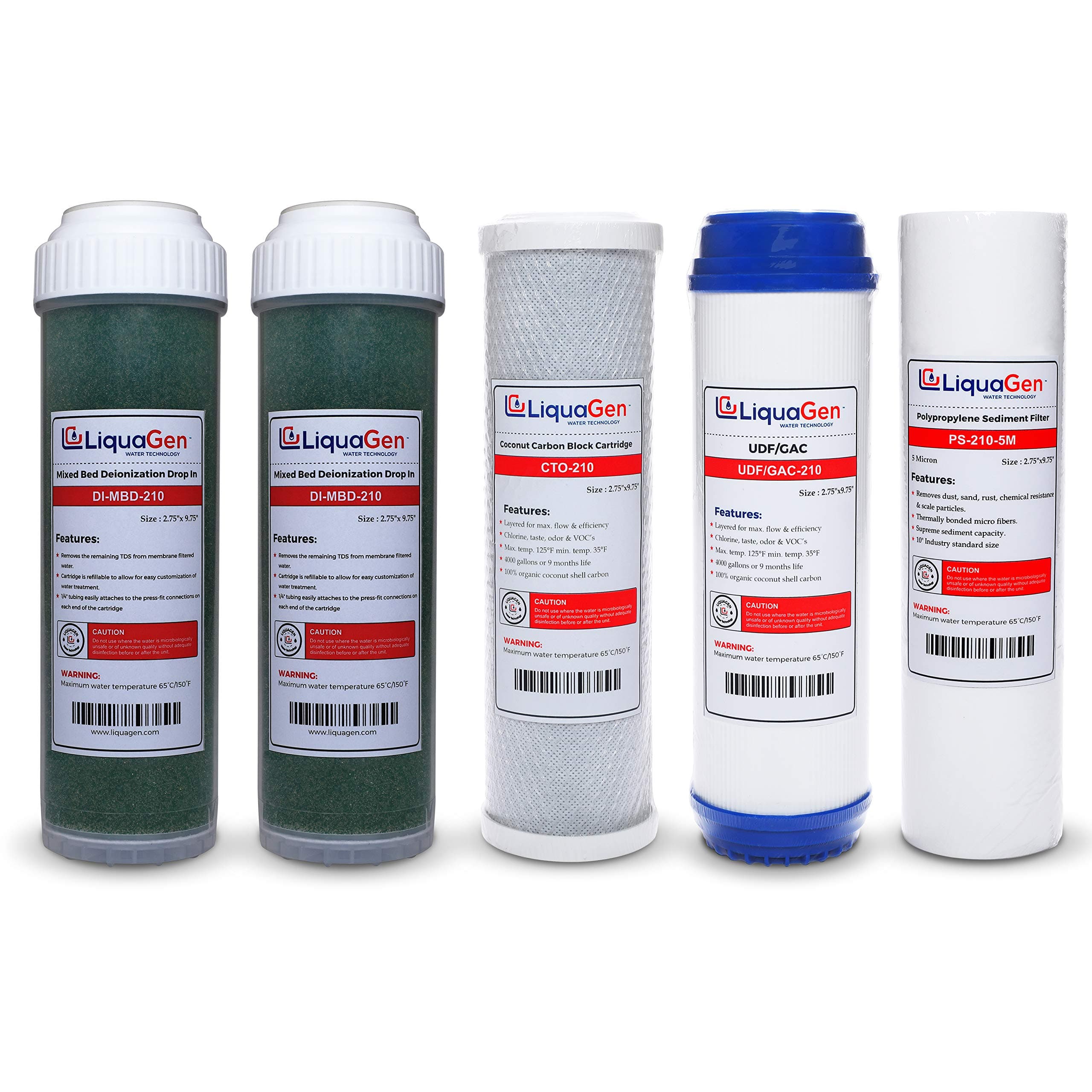 LiquaGen - Yearly Replacement Kit for 6 Stage Universal Reverse Osmosis Deionization (RODI) Systems | Reverse Osmosis Water Purifier Filter Set for Aquarium Reef, Hydroponics, Fish tank's & More