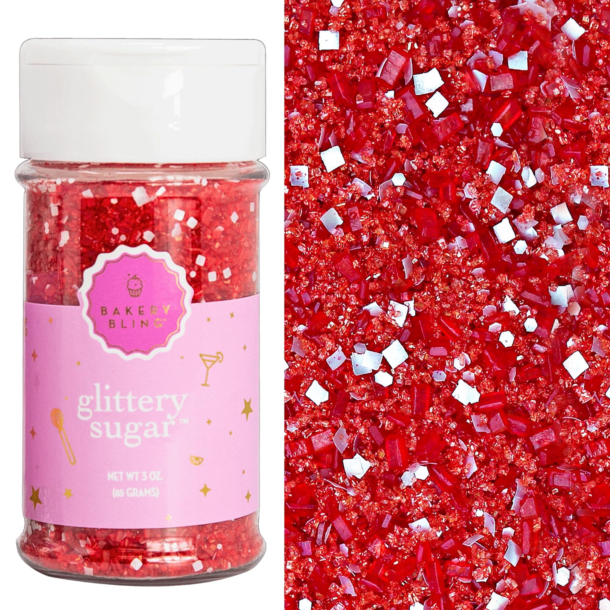 Bakery Bling™ Red Glittery Sugar™ Sprinkles - 100% Edible Glitter for Baking, Cake Decorating, Cupcakes, Cookies & Drinks | Nut-Free, Kosher, Dairy-Free | 3 oz