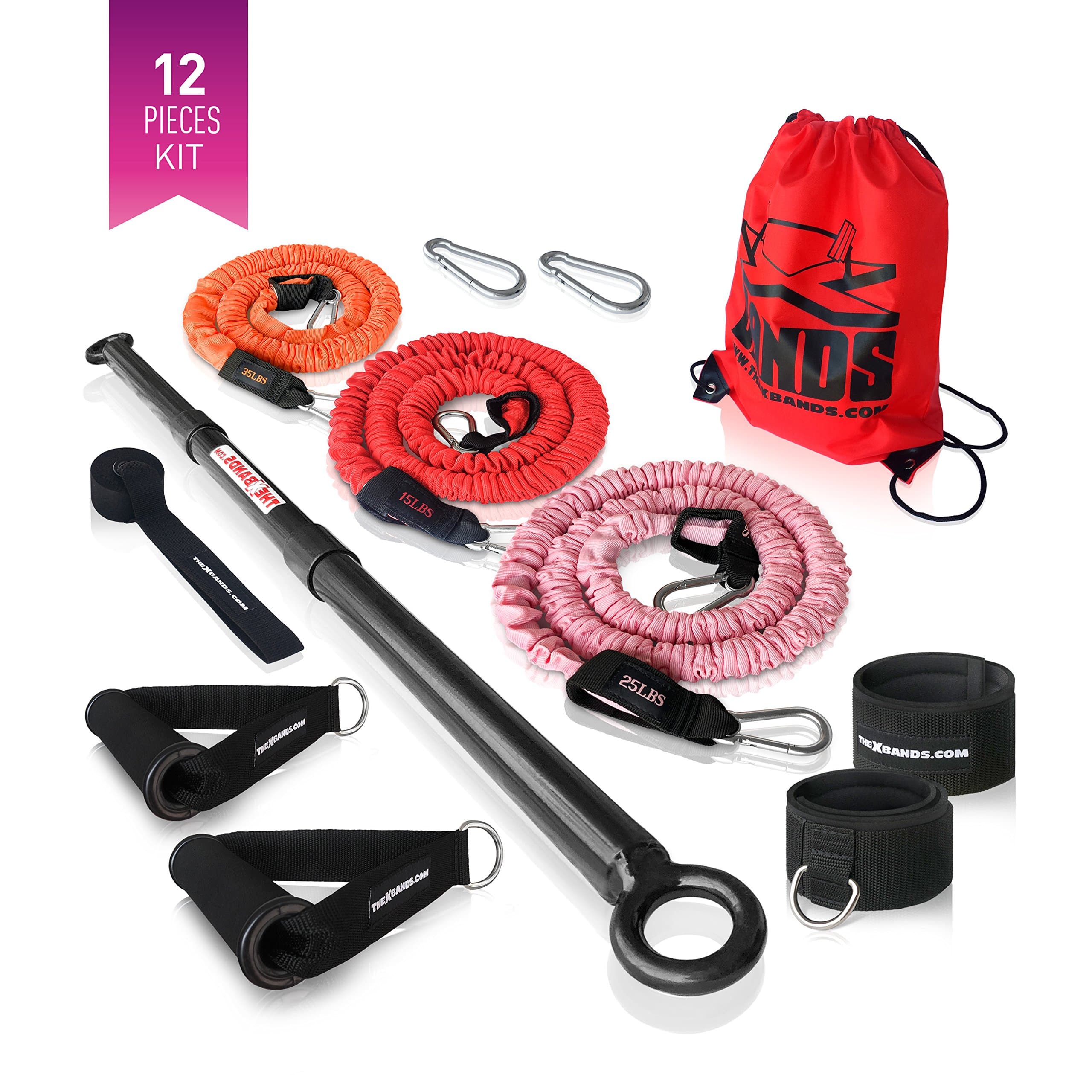 The x Bands Extra Strong Exercise Bar Fitness Gear 3-Piece Steel Bars with Long Resistance Bands for LAT Pull Down, Curls, Tricep, Bicep Workout - Home Gym, Travel Equipment