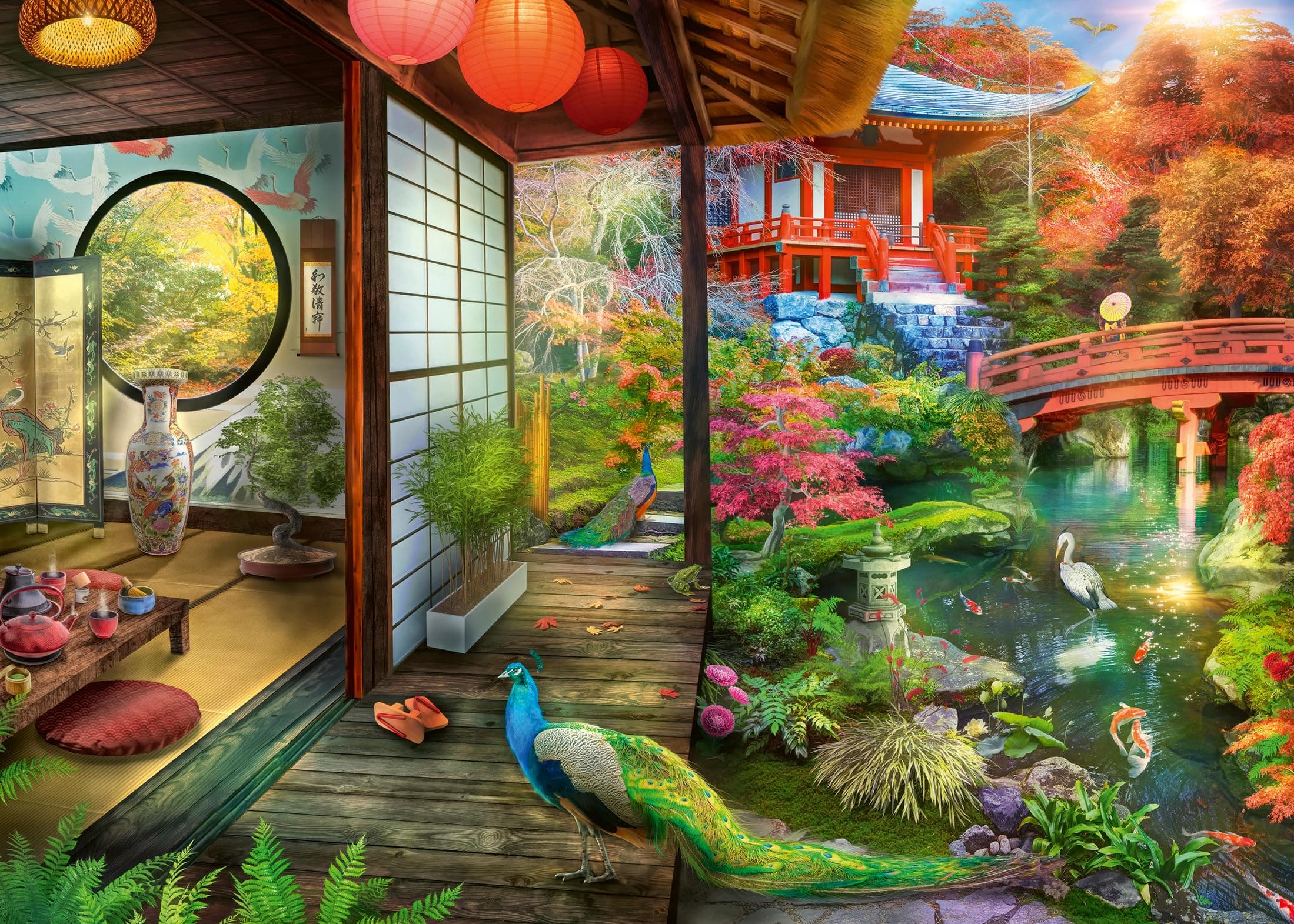 Japanese Garden Teahouse 1000 Piece Jigsaw Puzzles for Adults and Kids Age 12 Years Up