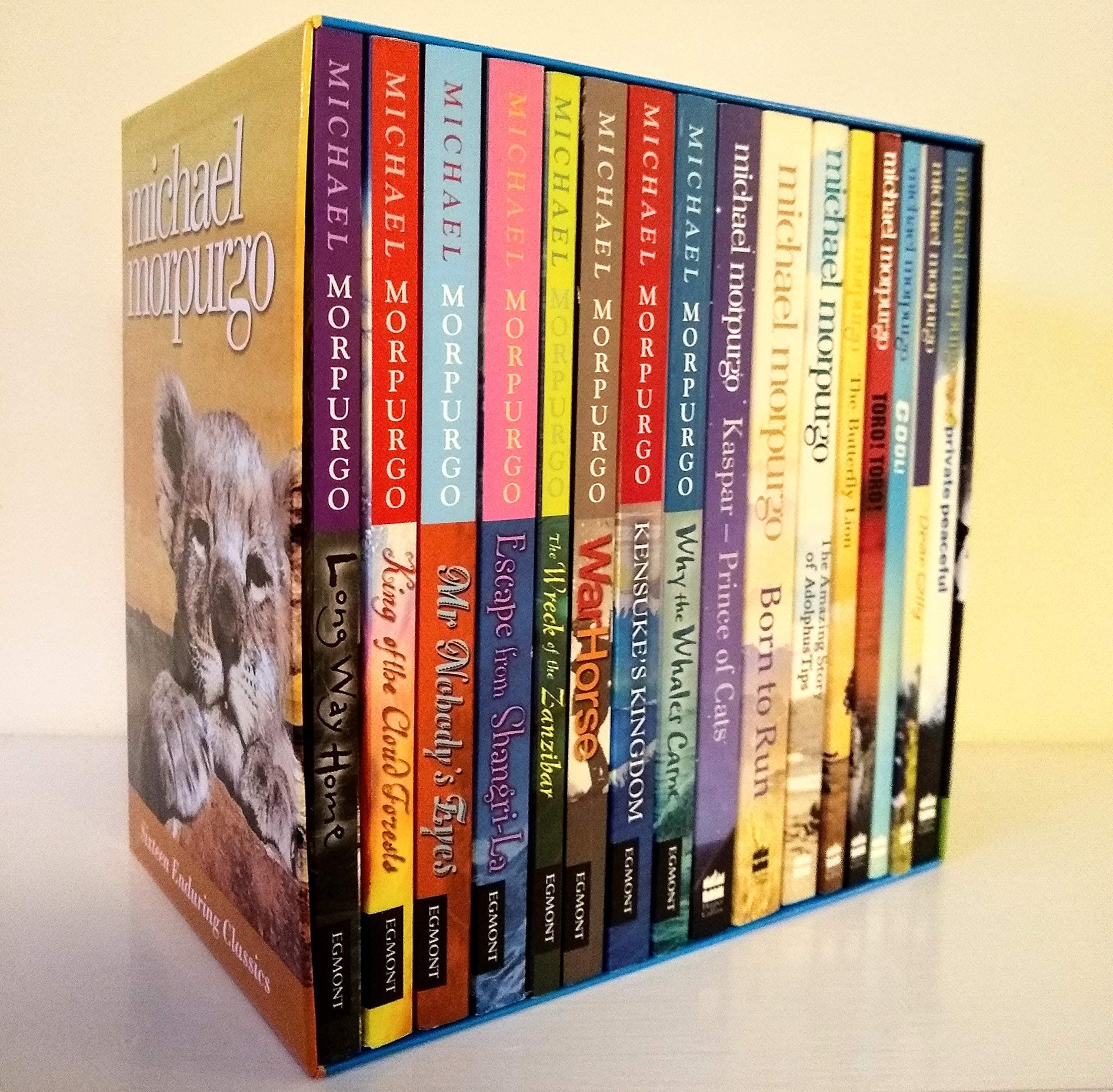 Michael Morpurgo Box Set - 16 Books RRP £ 84.99: Why the Whales Came, Mr Nobody's Eyes, Kensuke's Kingdom, Long Way Home, Escape from Shangri-La, Dear Olly, Toro! Toro!, Cool!, The Butterfly Lion, Private Peaceful (WarHorse, The Wreck of the Zanzibar, King of the Cloud Forests, Kaspar Prince of Cats, Born to Run & The Amazing Adventures of Adolphus Tips)