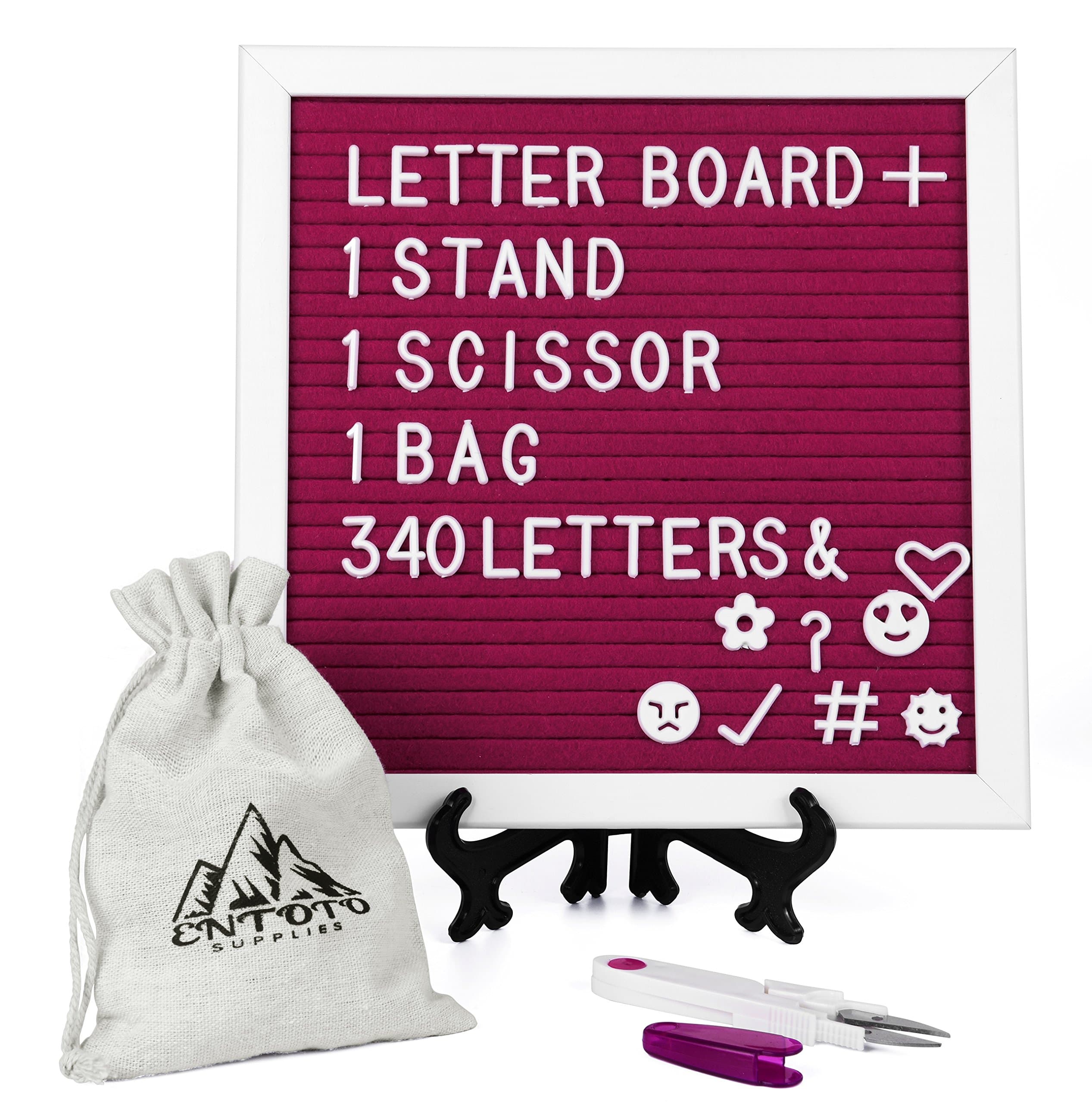 Felt Letter Board with Stand - Changeable White Oak Wood Frame Message Board with Wall Mount Hanger, 340 White Letters, Numbers, Symbols & Signs, Free Canvas Bag & Scissor, 10X10 inches