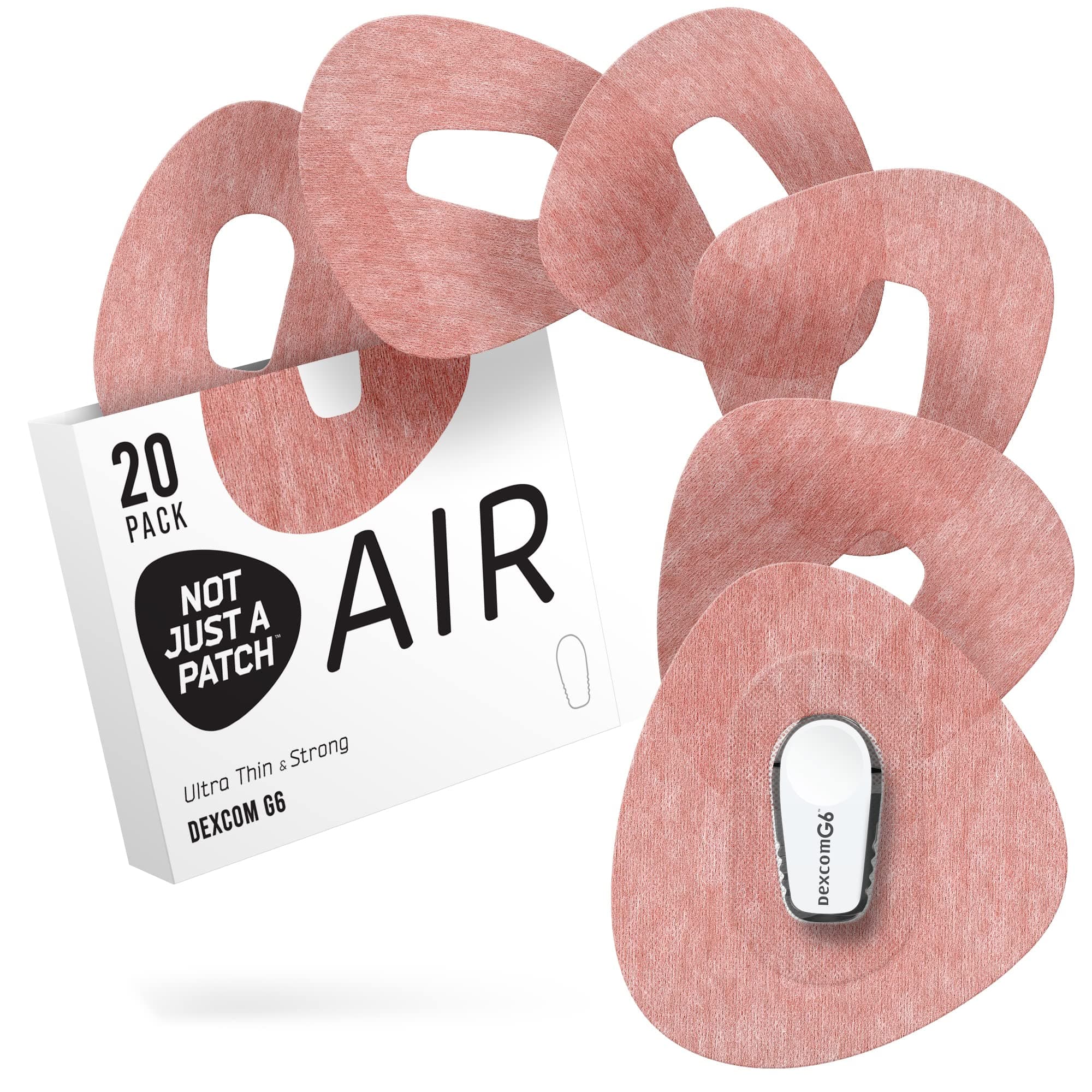 Not Just A Patch Air (20 Pack) - CGM Dexcom G6 Adhesive Patches with Hole -Thin, Strong and Light, 14 Day Adhesion, Durable Dexcom Patches G6 Sensor Protectors in Brown