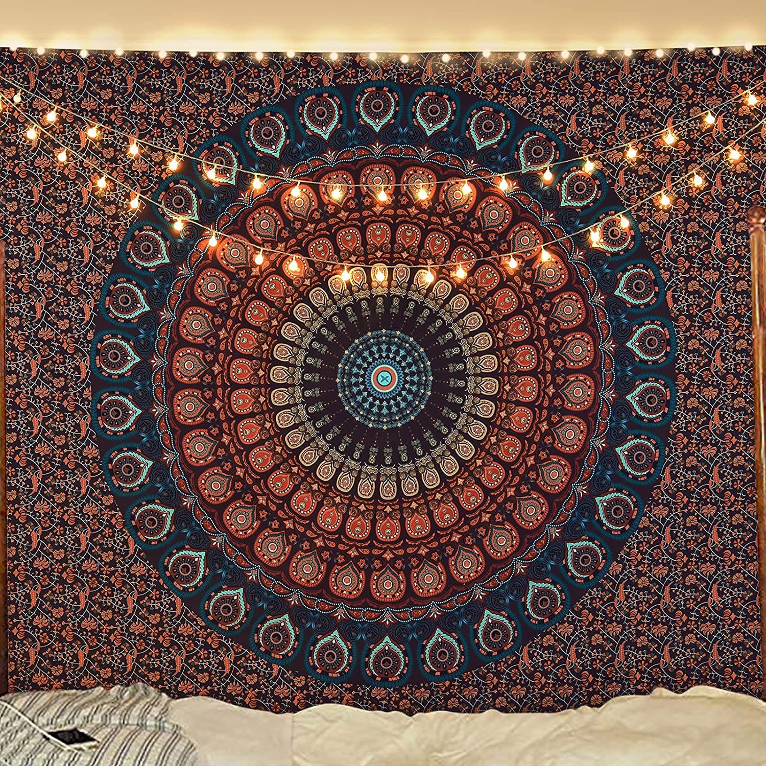 Lyacmy Bohemian Mandala Tapestry Hippie Tapestries Psychedelic Peacock Boho Tapestry Wall Hanging for Bedroom (36.02 x 48.03 inches)