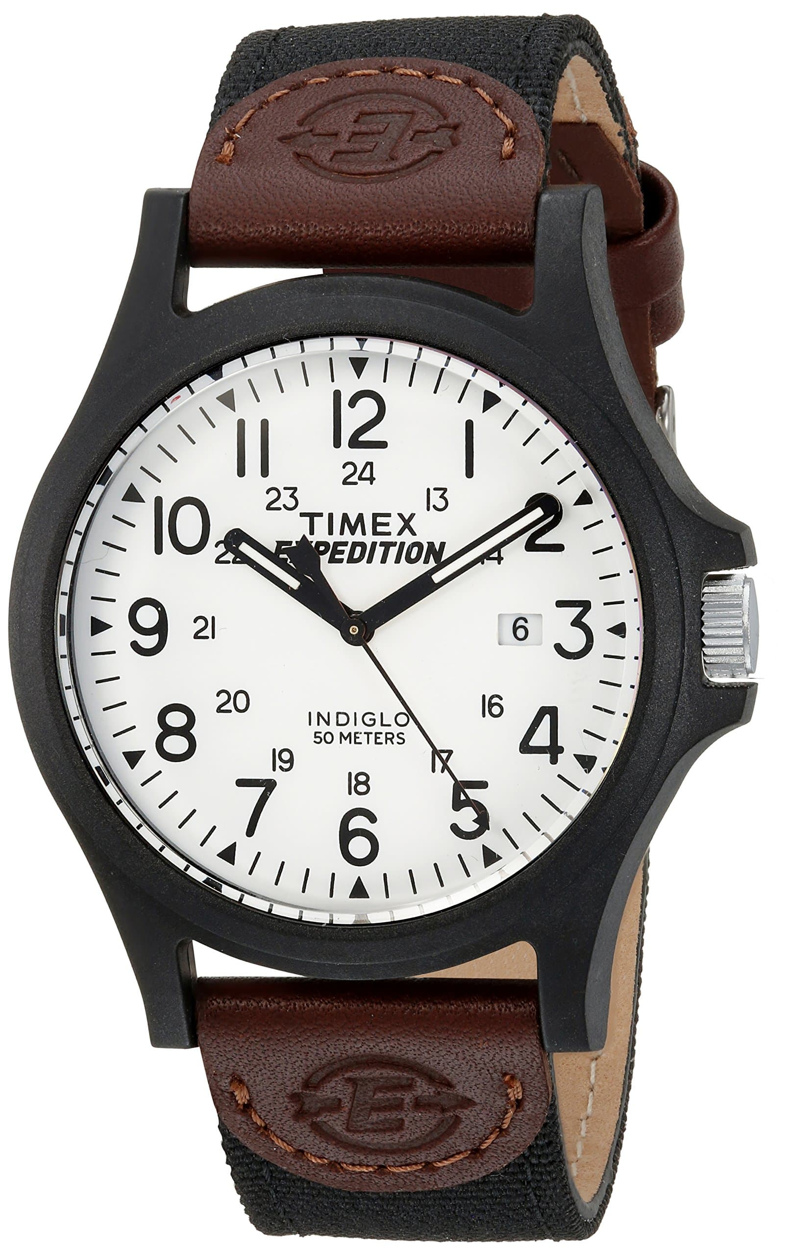 Fabric Men's Tw4B08200 Expedition Acadia Black/Brown/White Leather/Nylon Strap Analog Watch