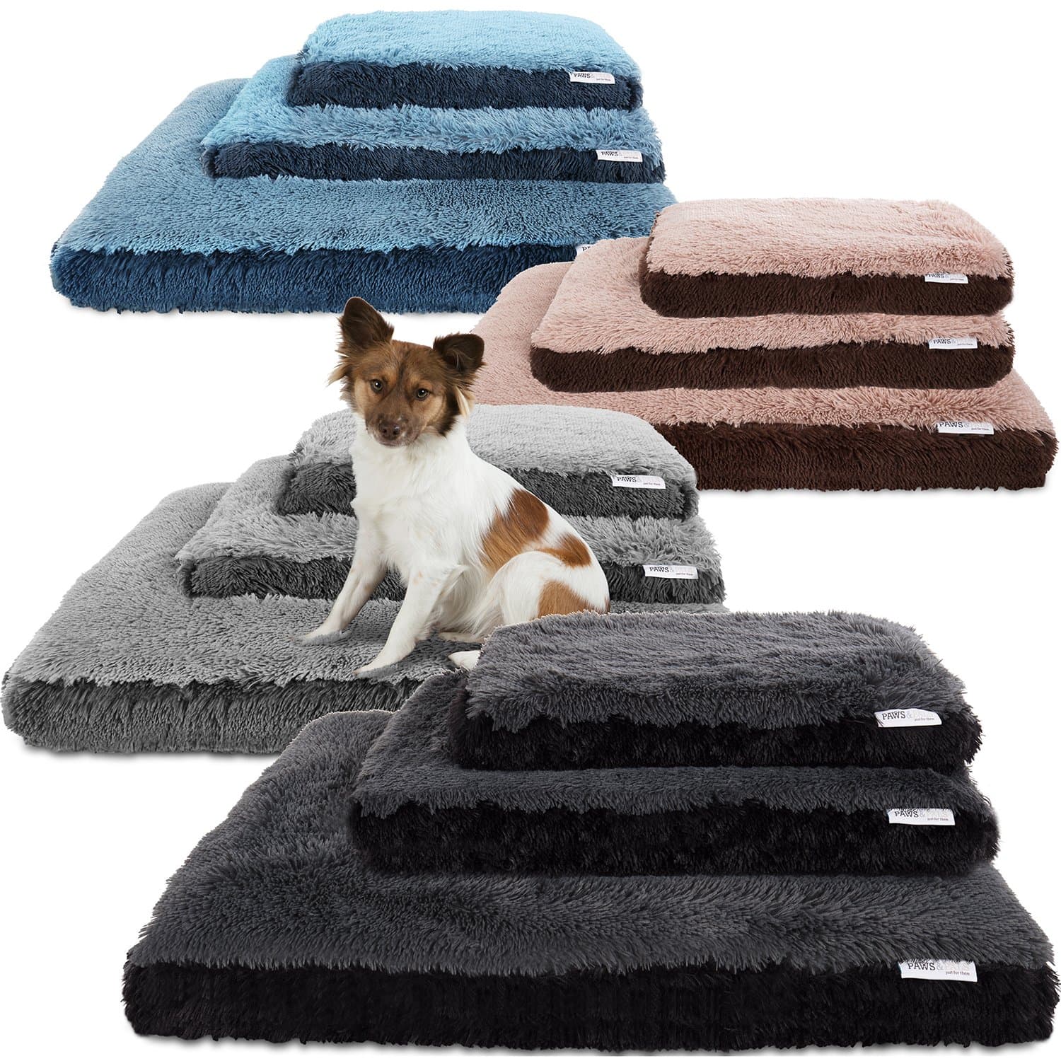 Paws & Pals Dog Bed for Pets & Cats - Fuzzy Foam Deluxe Premium Bedding Cuddler Lounger Two-Toned Design for Home & Crate - Black - 24 Inch