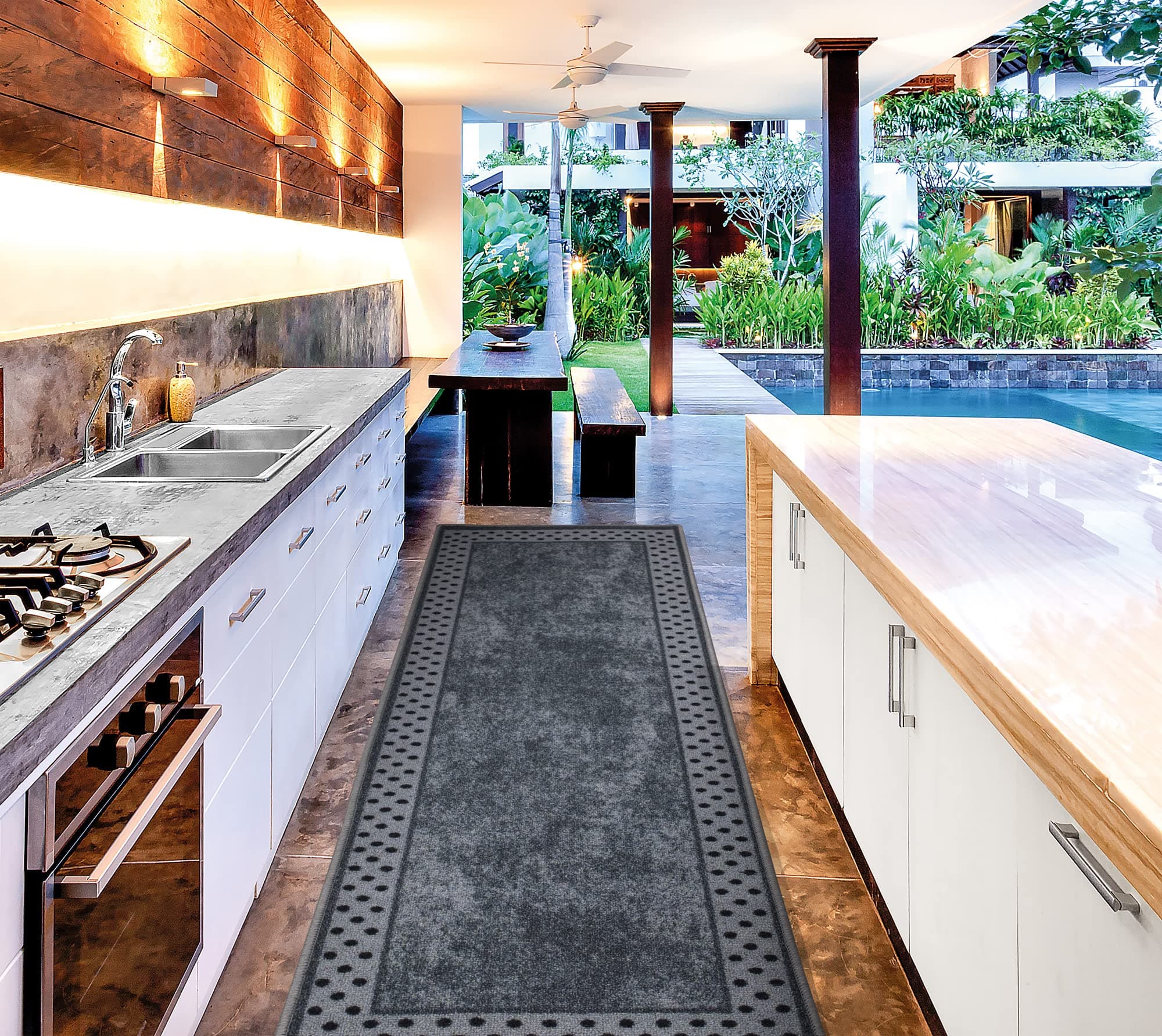 Ottomanson Minimalist Collection Border Design Non-Slip Rubberback 2x5 Runner Rug, Nylon, Dark Gray, 20" X 59"