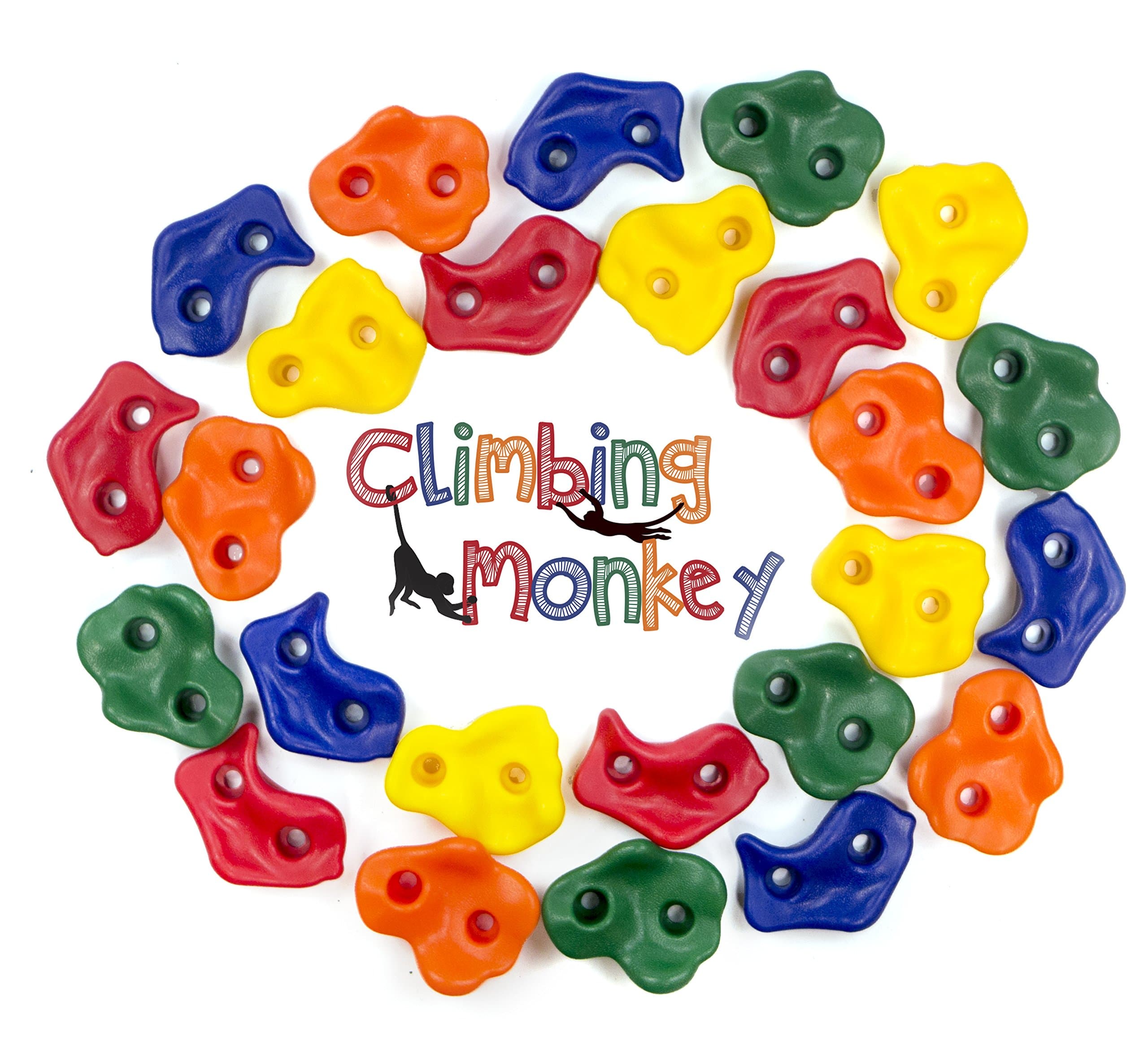 Climbing Monkey Climbing Holds -- 25 Rock Climbing Holds - Premium HD Mounting Hardware Included -- Climbing Rocks for DIY Rock Climbing Wall