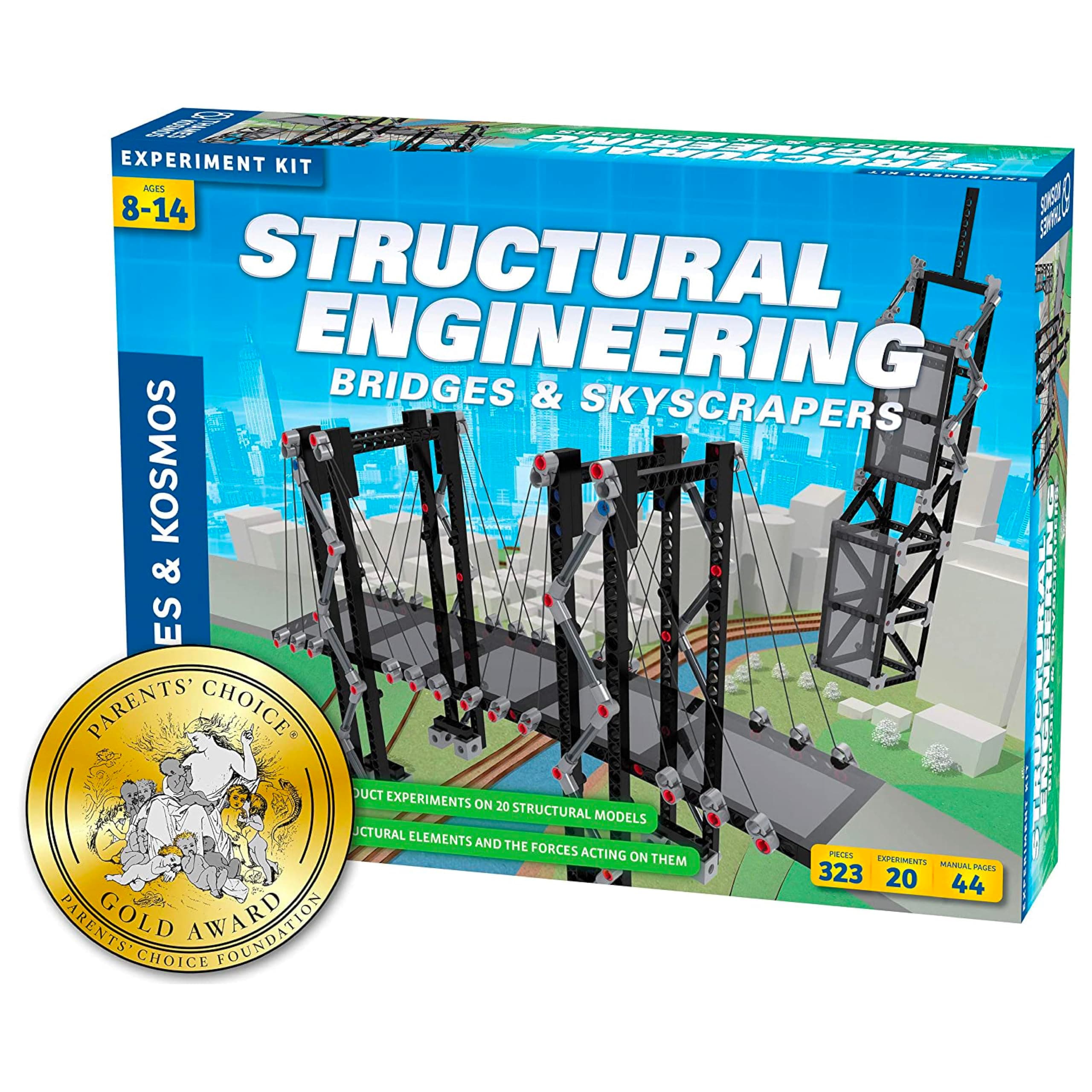 Times & Cosmos Structural Engineering: Bridge & Skyscrapers | Science & Engineering Kit | Build 20 Models | Learn About Strength, Load, Compression & Tension | Parents Choice Gold Award Winner, Blue