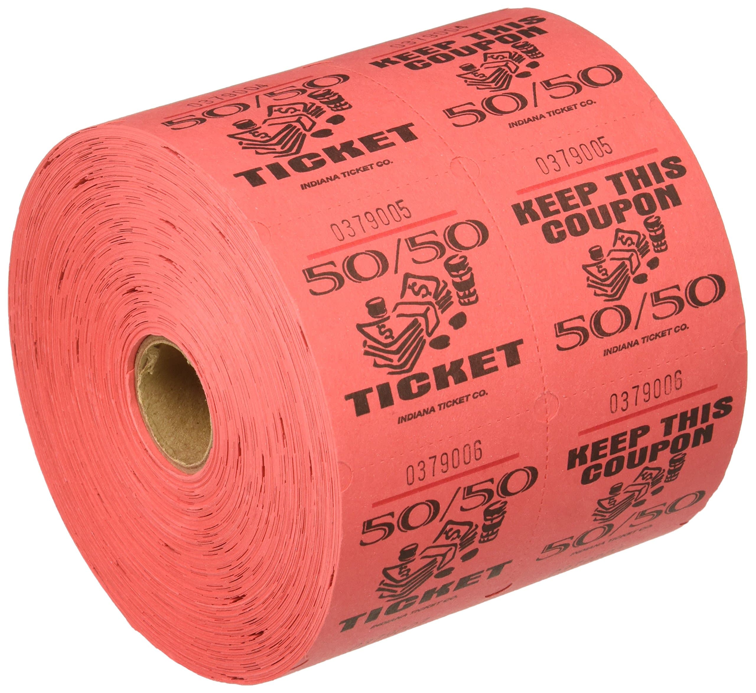 Red 50/50 Raffle Tickets : roll of 1000
