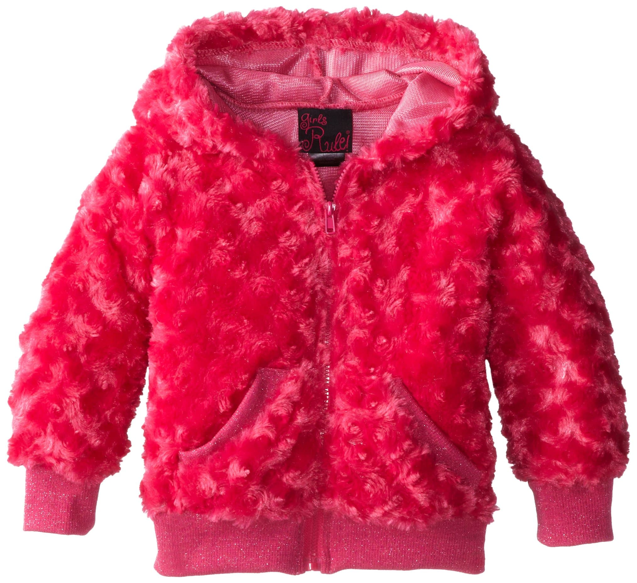 Little Girls' Fuchsia Curly Fur Hoodie with Sparkle Rib