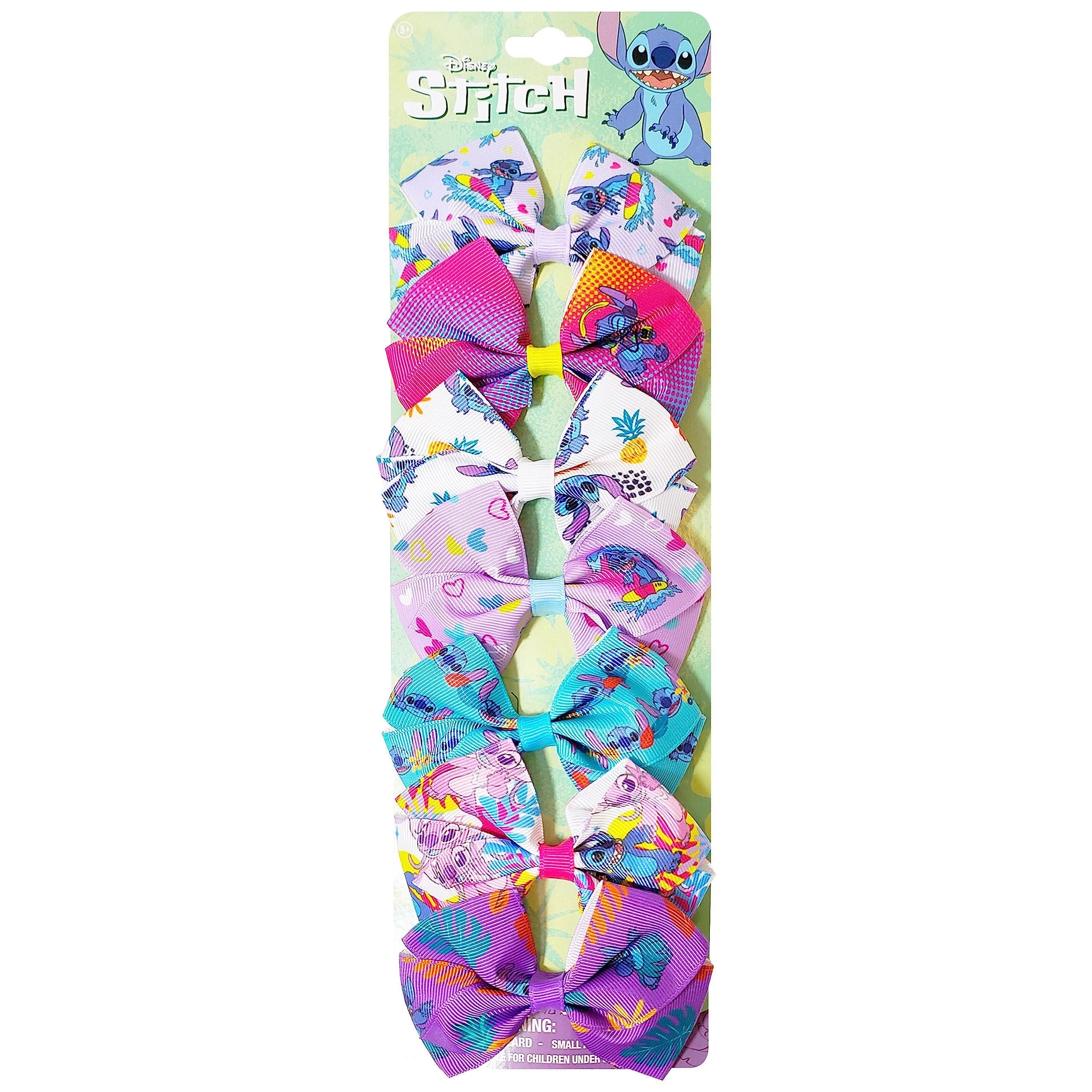 Disney Stitch Hair Bows - Hair Accessories Gift Set - Hair Bows for Girls - 7 Pieces 4" Bow Bundle - Hair Bows for Girls - Stitched on Each Clip - Alligator Clips - Ages 3+