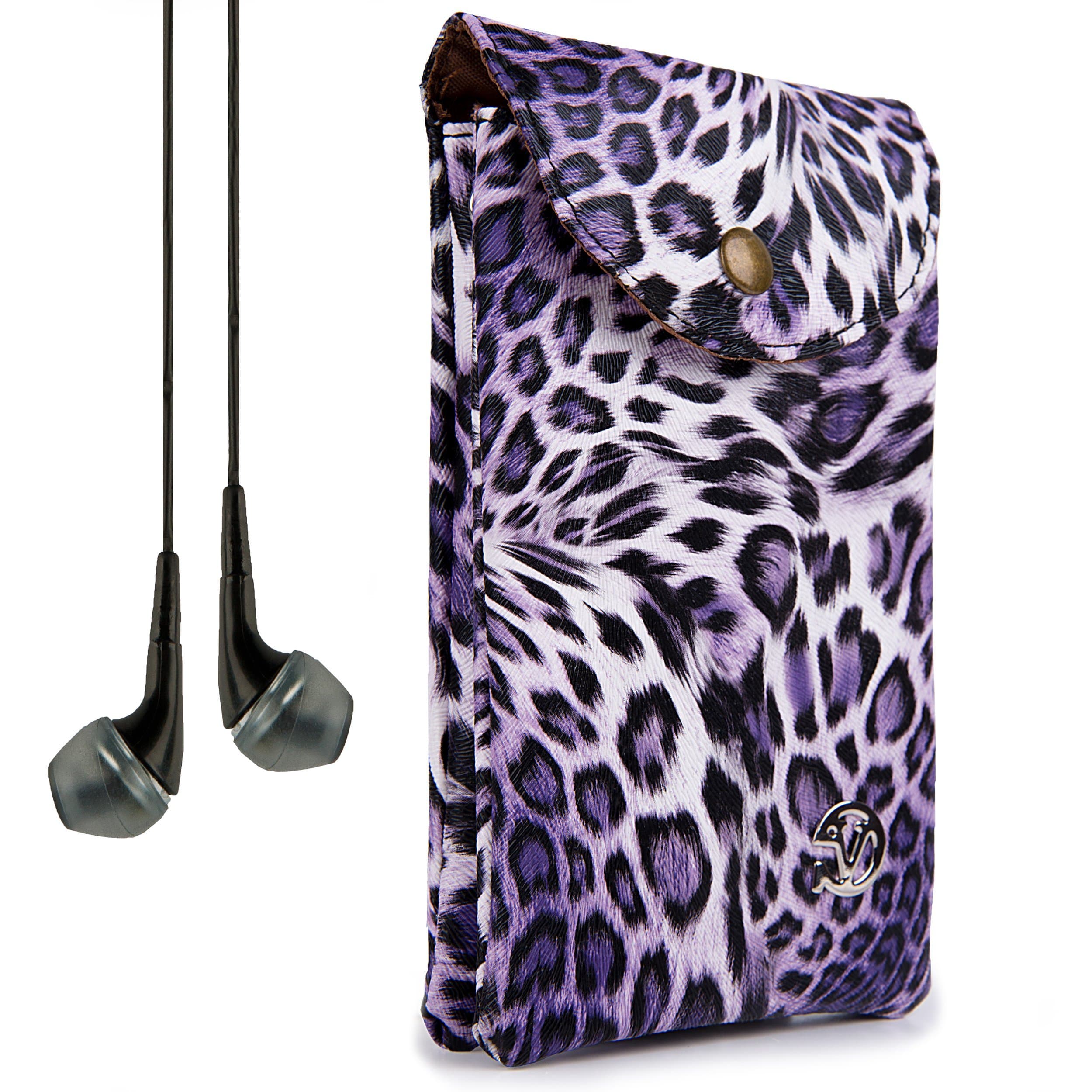 VanGoddy Women's Purple Leopard Carrying Bag Case for BLU Studio, Life, Neo, Vivo, Win, Star, Tank, Sport, Dash, Advance, Amour and VanGoddy Headphones